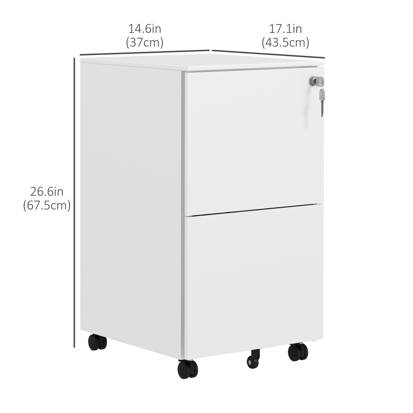 Vertical Steel Filing Cabinet on Wheels, 2-Drawer Lockable File Cabinet with Adjustable Hanging Bar for A4, Legal and Letter Size, White Office Cabinets & Cupboards   at Gallery Canada