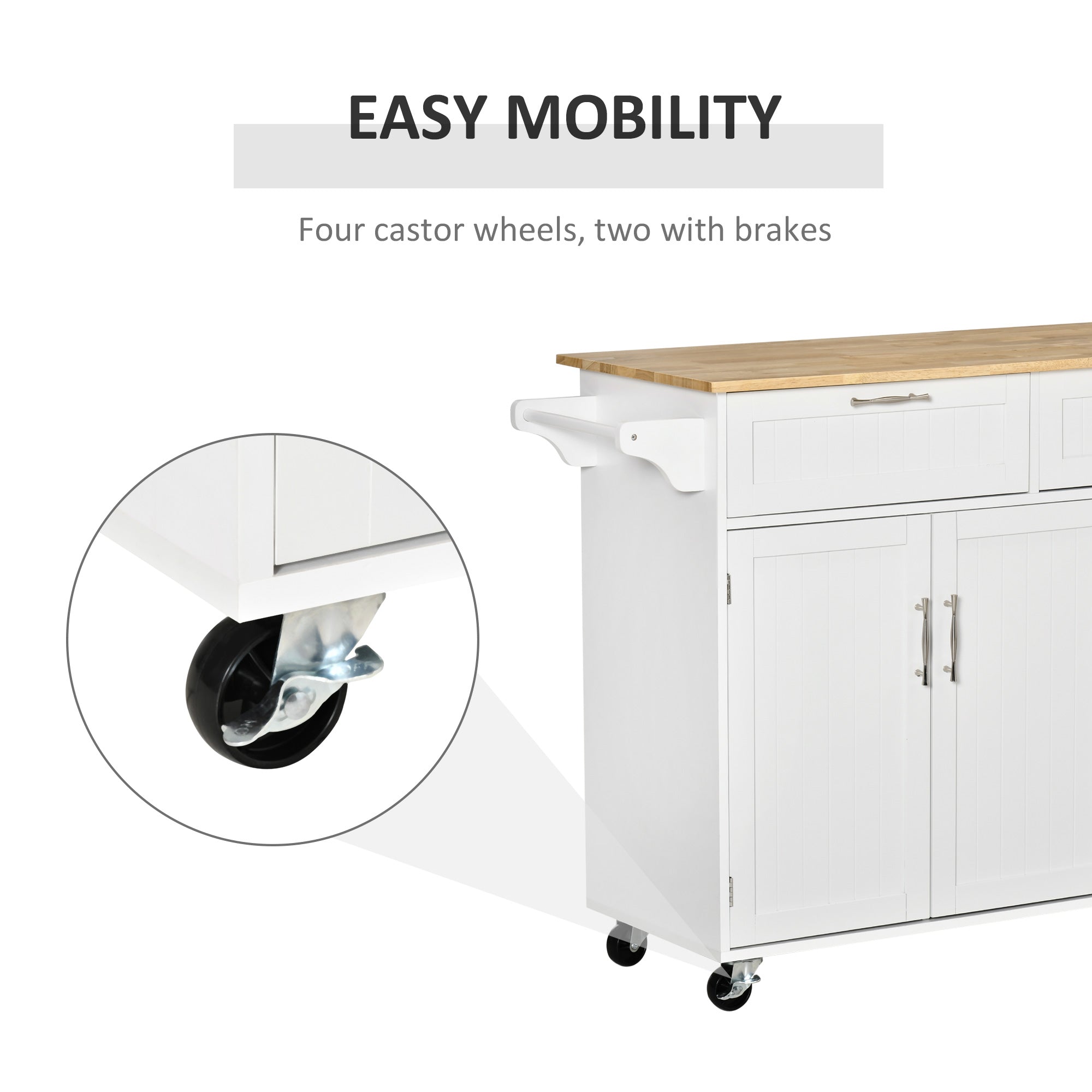 Rolling Kitchen Island, Kitchen Cart on Wheels with 2 Storage Drawers and Cabinets for Dining Room, White Kitchen Islands & Kitchen Carts   at Gallery Canada