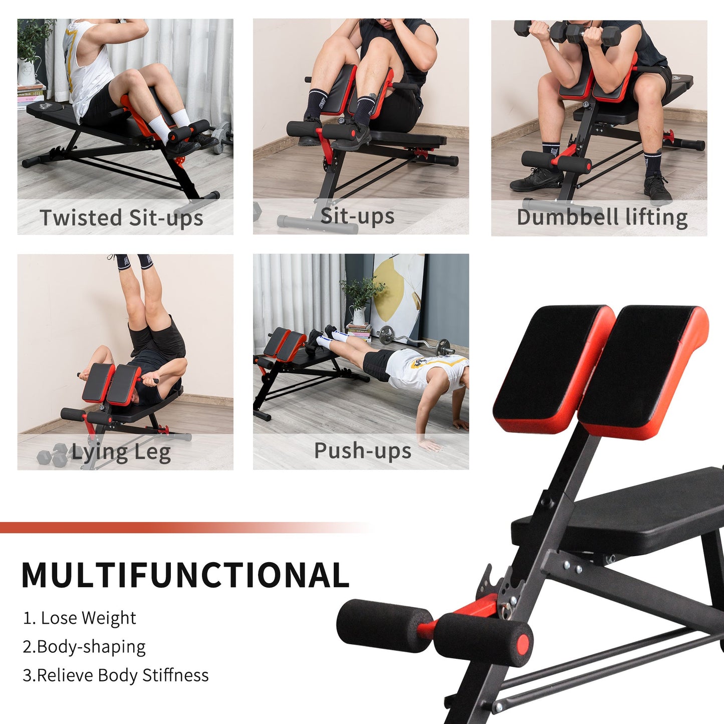 Adjustable Weight Bench Roman Chair Exercise Training Multi-Functional Hyper Extension Bench Dumbbell Bench Ab Sit up Decline Flat Black and Red Weight Benches   at Gallery Canada