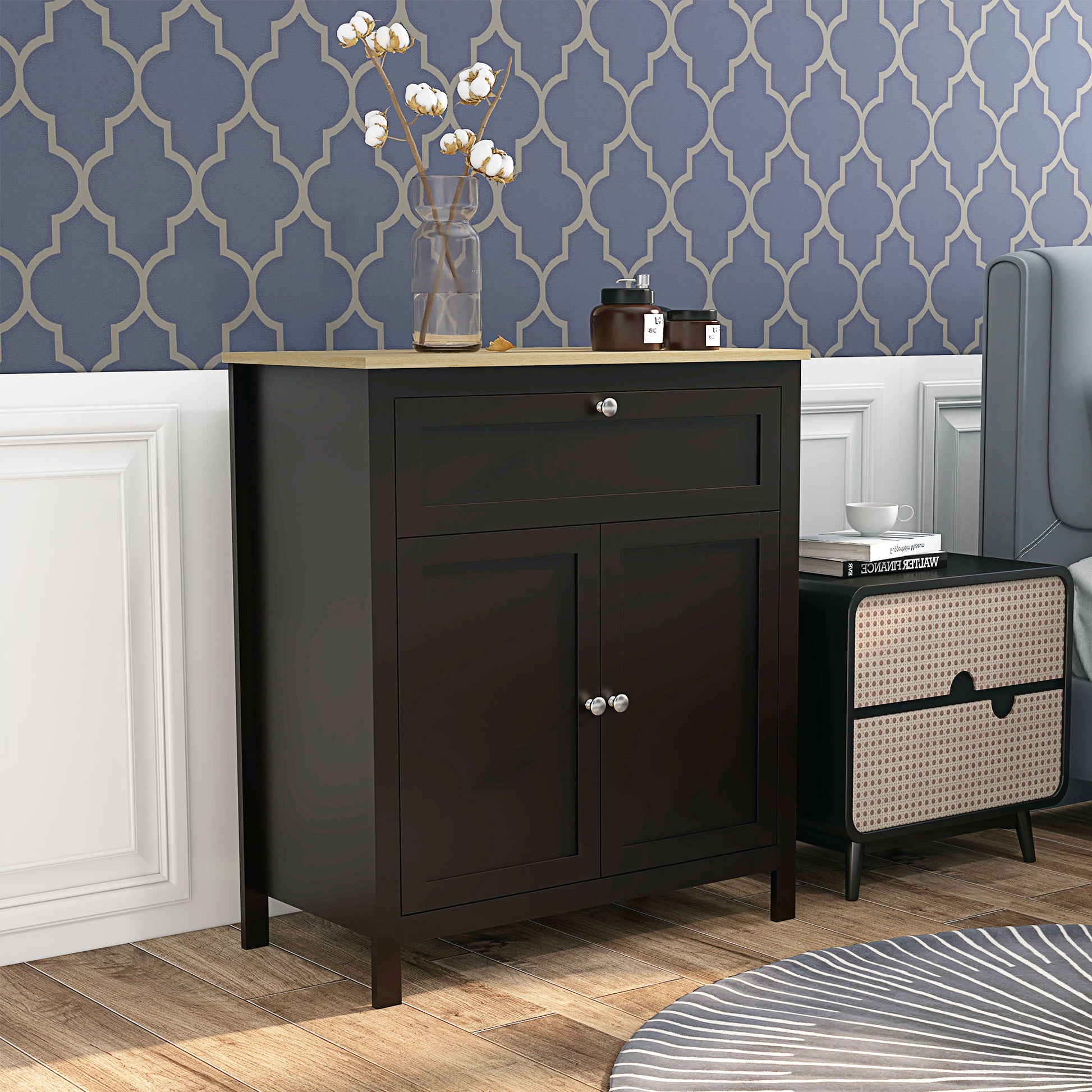 Sideboard Cabinet, Buffet Table with Drawer, Double Door Cupboard and Adjustable Shelf for Living Room, Entryway, Black Bar Cabinets Multi Colour  at Gallery Canada