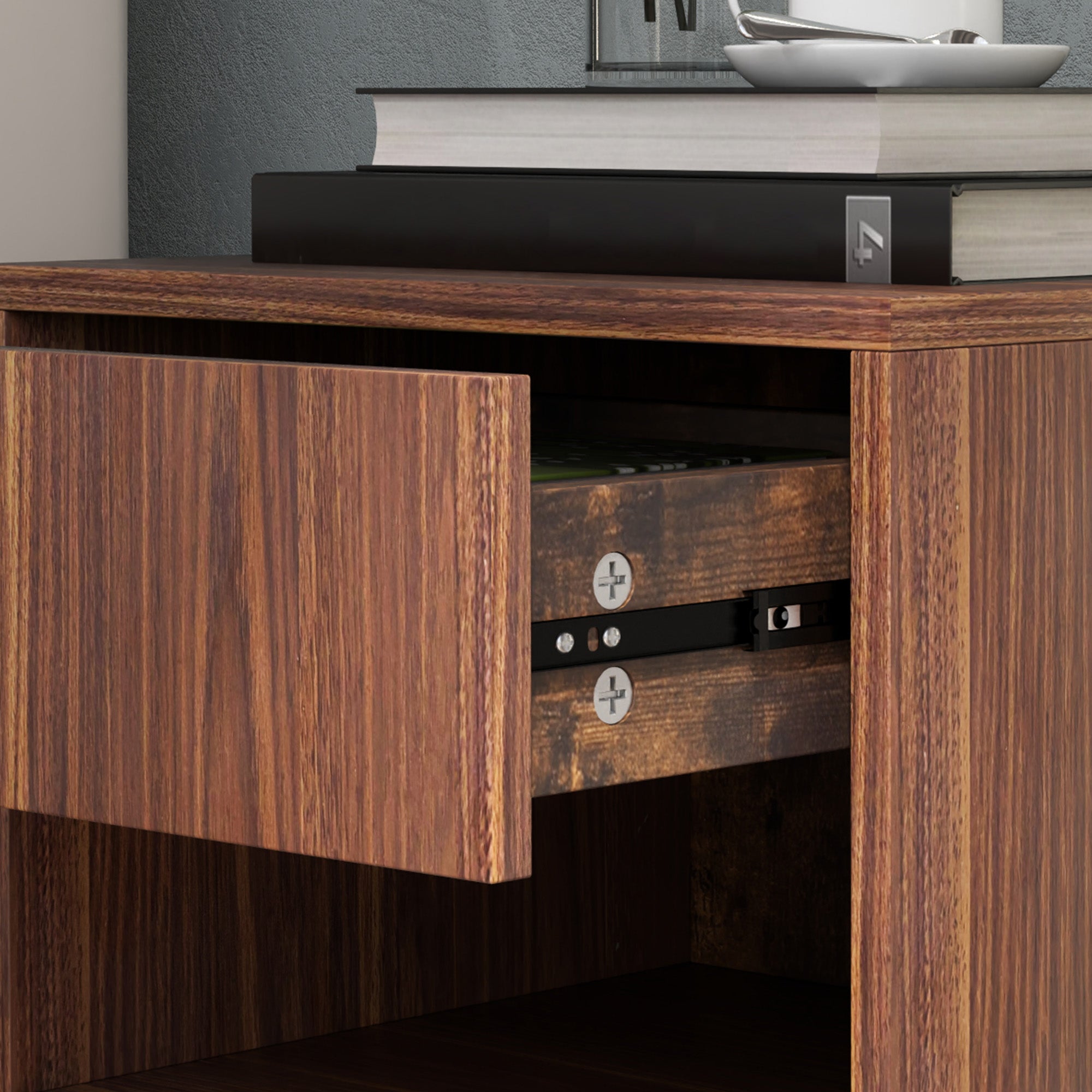 Floating Nightstand Set of 2, Wall Mounted Bedside Table with Drawer for Bedroom, Brown Bedside Tables at Gallery Canada