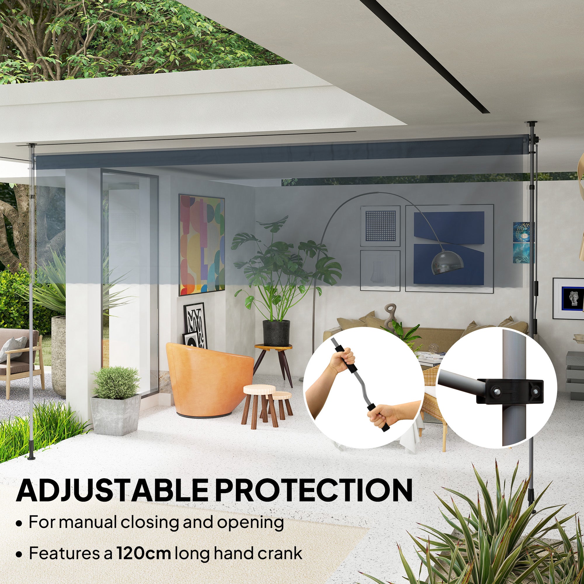 13' x 10' Manual Retractable Patio Awning, Outdoor Privacy Screen with UPF30+ &; Water-Resistant Fabric, Dark Grey Patio Awnings at Gallery Canada
