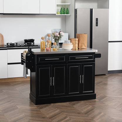 Rolling Kitchen Island with Storage and Stainless Steel Top, Kitchen Trolley with Drawers, Cabinets, Towel Rack Kitchen Islands & Kitchen Carts   at Gallery Canada