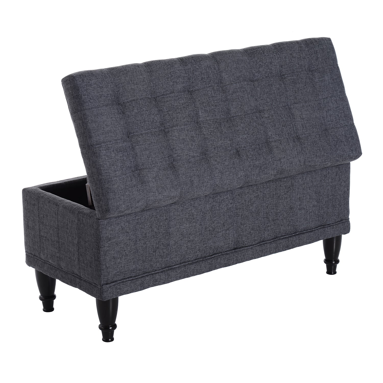 Storage Ottoman, Linen Fabric End of Bed Bench with Soft Close Lid, Button Tufted Storage Bench for Living Room, Entryway or Bedroom, 42