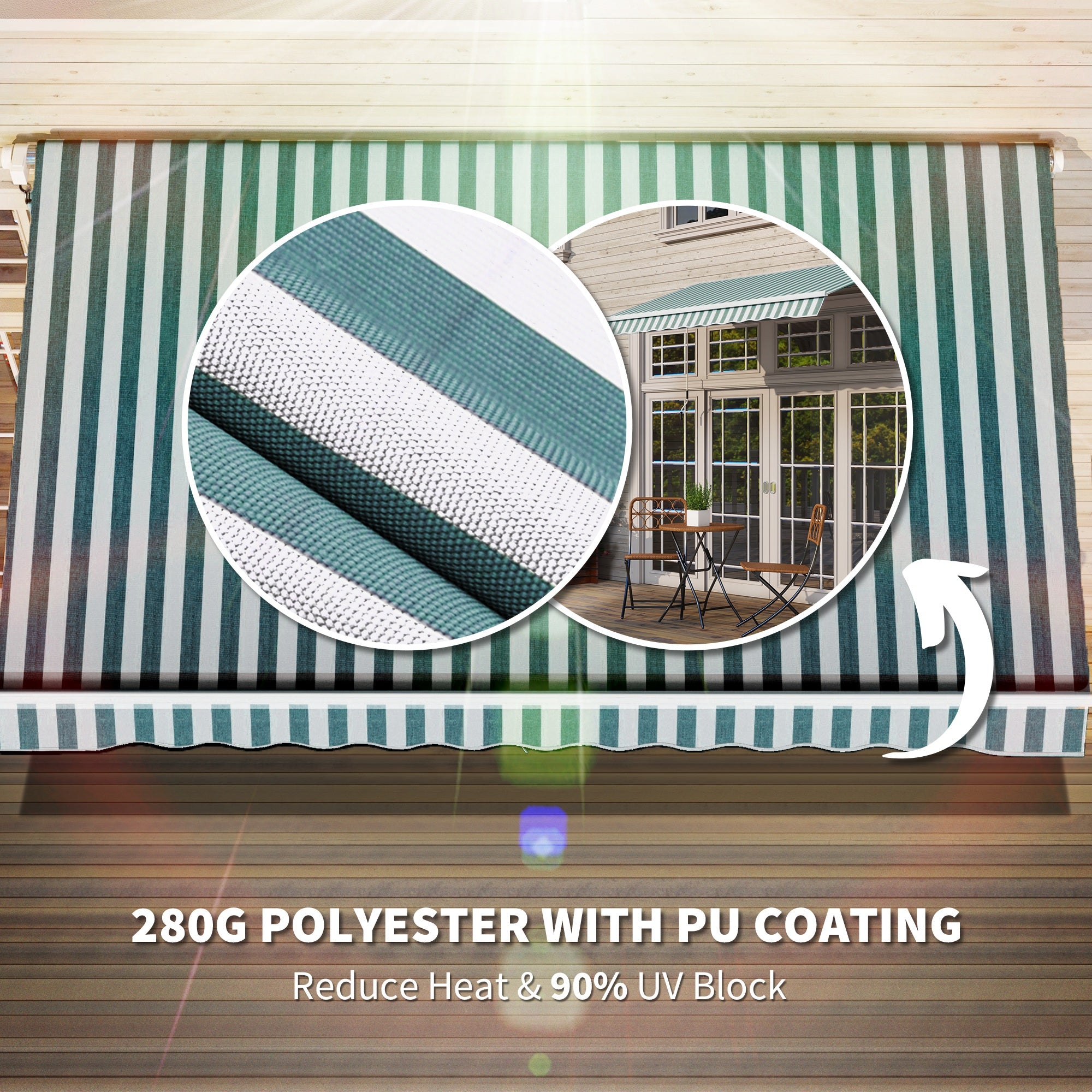 10' x 8' Manual Retractable Awning, Sun Shade Shelter Canopy, with Aluminum Frame and UV Protection for Patio Deck Yard Window Door, Green Stripe Deck Awnings at Gallery Canada