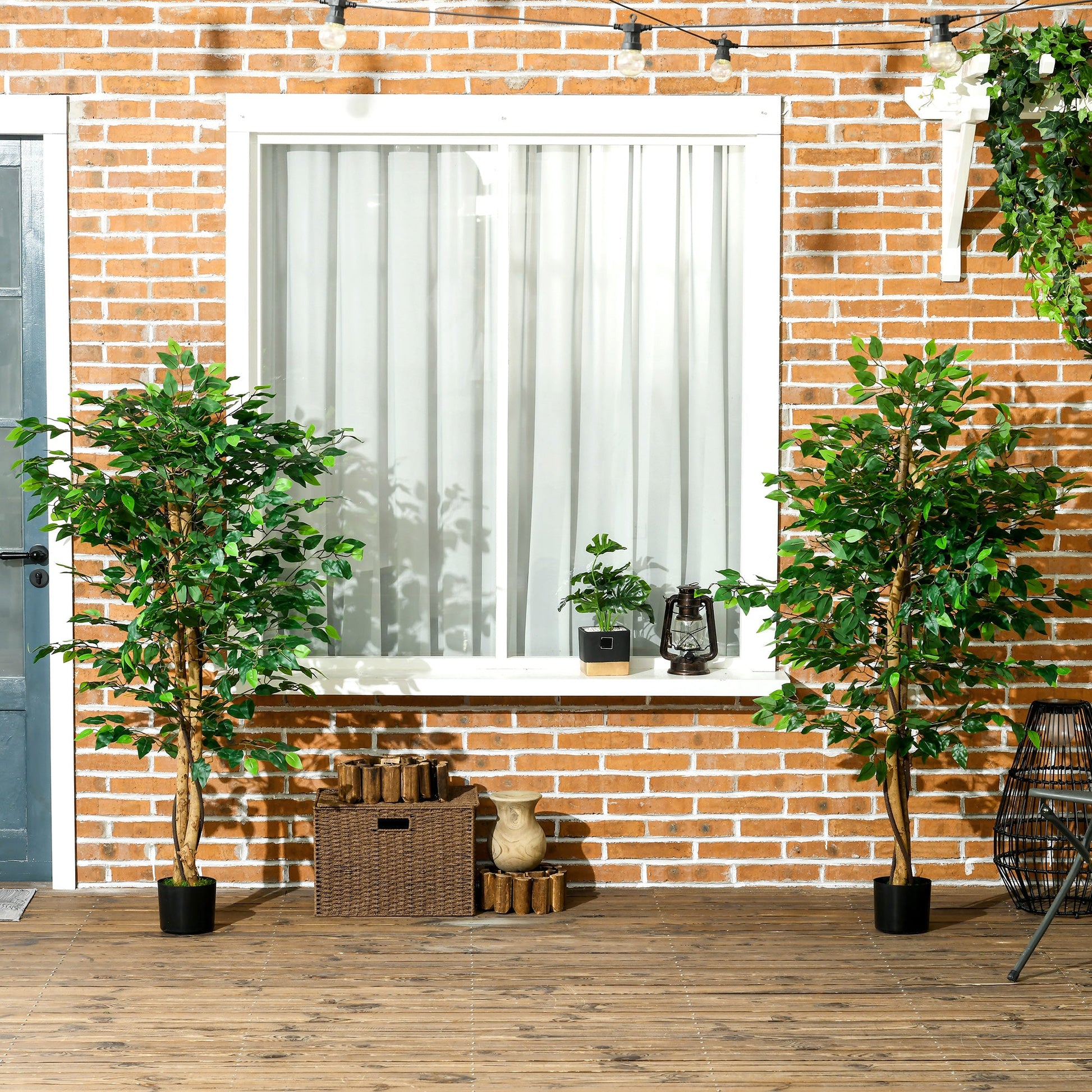 Set of 2 5ft Artificial Trees Ficus, Indoor Outdoor Fake Plants with Pot, for Home Decor Artificial Trees   at Gallery Canada