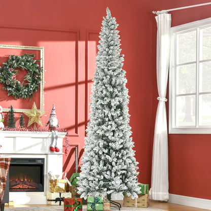 9ft Pencil Christmas Tree, Flocked Tree with 1277 Branch Tips and Metal Base for Home, Indoor, Holiday Pencil Christmas Trees Green  at Gallery Canada