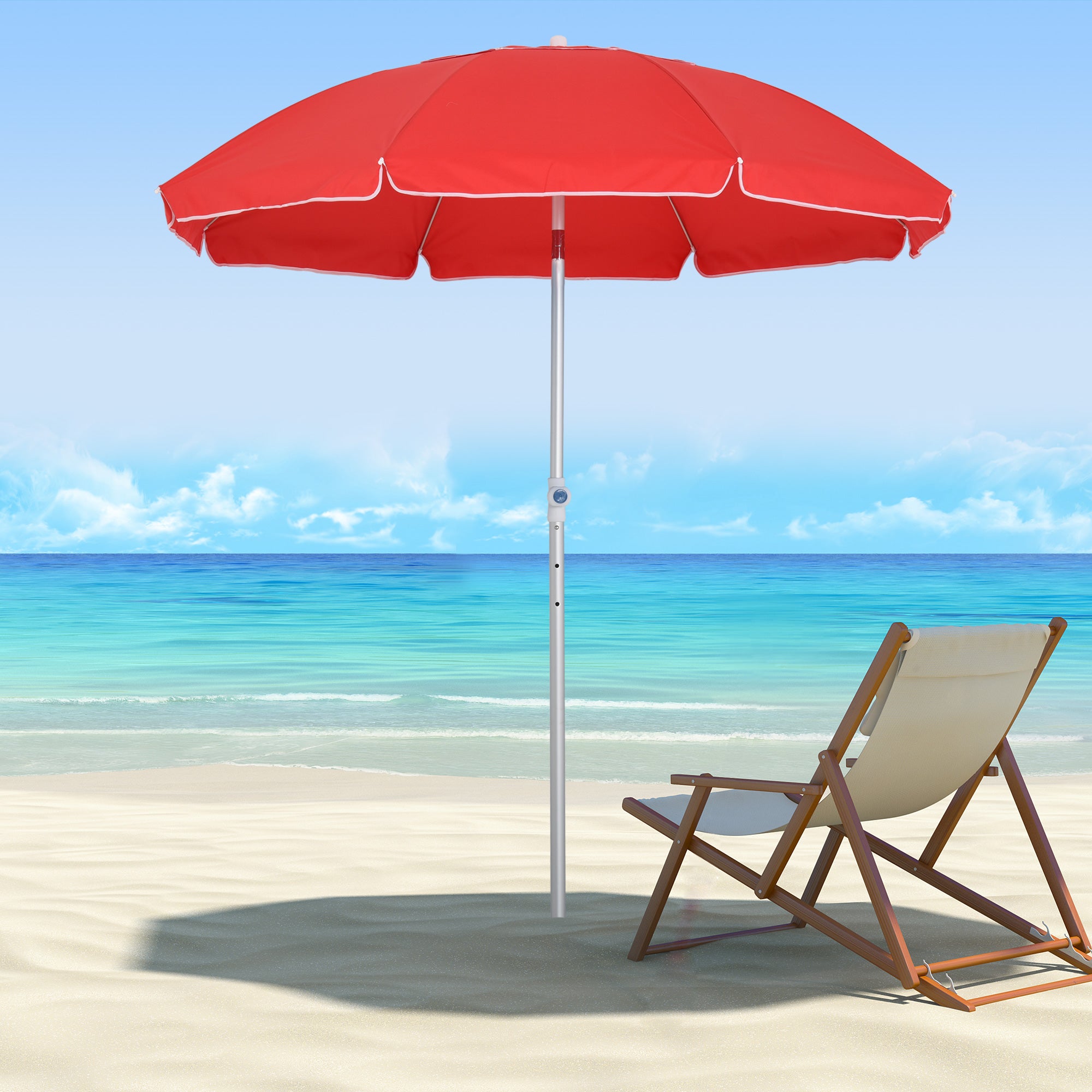 Arc. 6.4ft Beach Umbrella with Aluminum Pole Pointed Design Adjustable Tilt Carry Bag for Outdoor Patio Red Beach Umbrellas at Gallery Canada