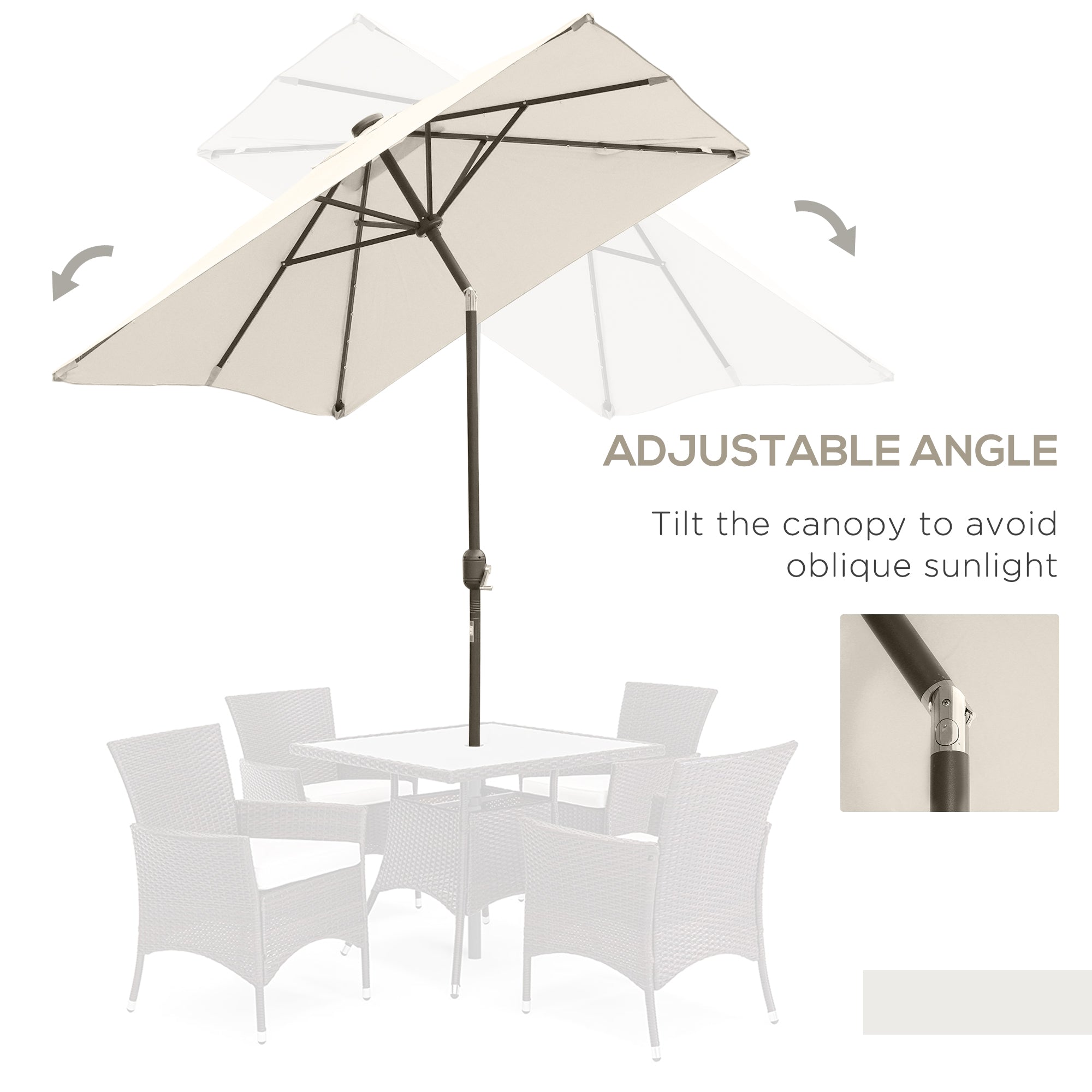 6' x 10' Patio Umbrella with 22 LED Solar Lights and Tilt, Rectangular Outdoor Table Umbrella with Crank, Beige Sun Umbrellas at Gallery Canada