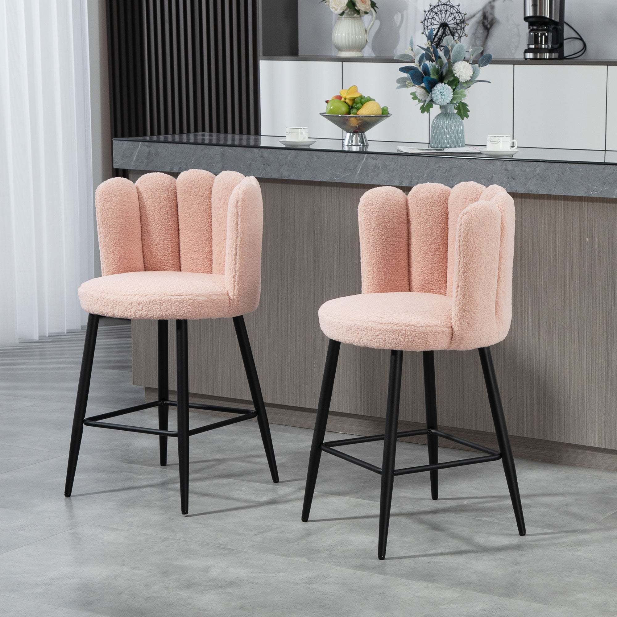 Faux Cashmere Bar Stools Set of 2 Counter Height Bar Stools with Back for Home Kitchen, 20.5