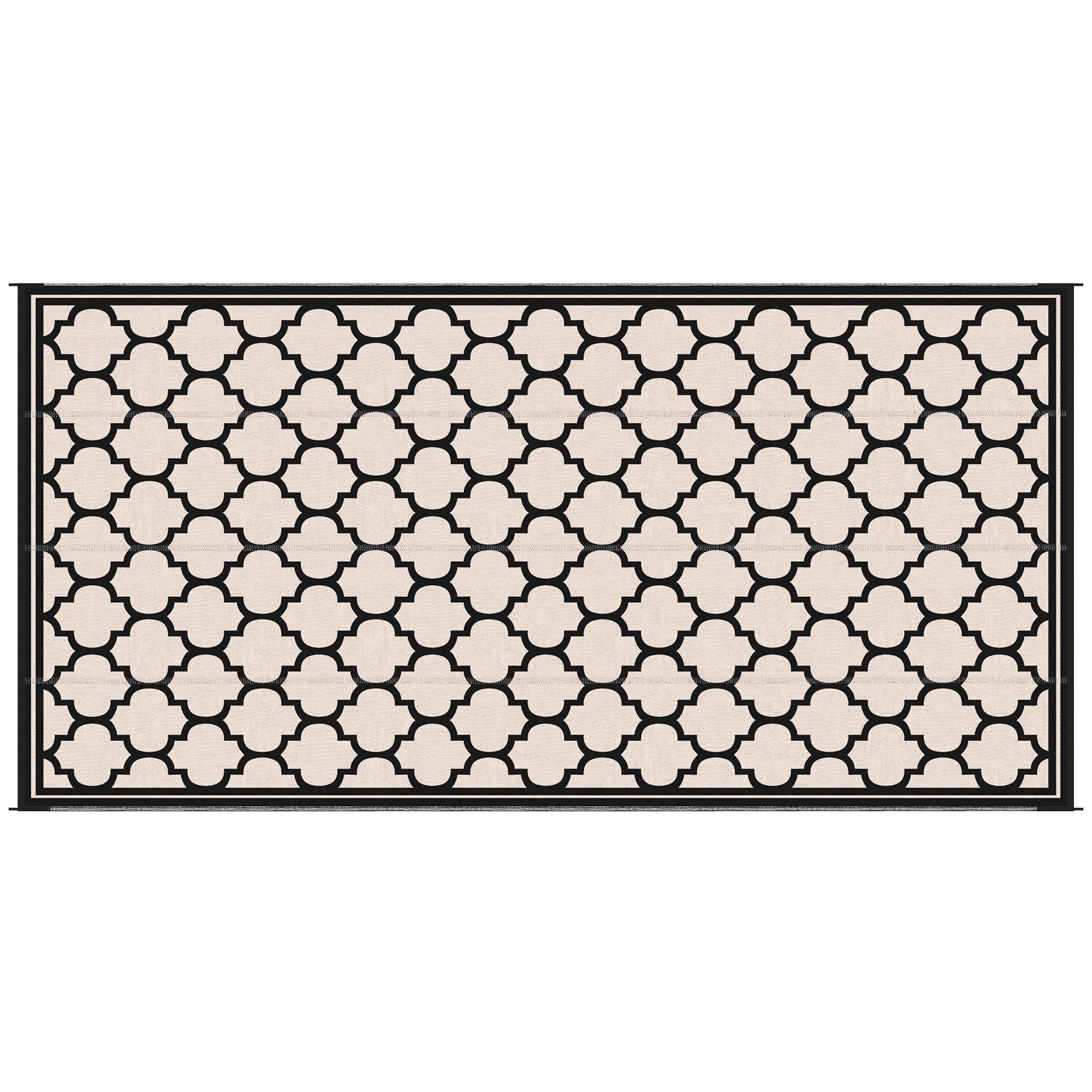 Reversible Outdoor RV Rug, 9' x 18' Patio Floor Mat, Plastic Straw Rug for Backyard, Deck, Picnic, Beach, Camping, Black and Beige Outdoor Reversible Rugs at Gallery Canada