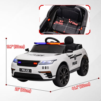 12V Kids Electric Police Car w/ Remote Control, Spring Suspension, Training Wheel, Siren, Music, Light, Horn, White Electric Toy Cars   at Gallery Canada