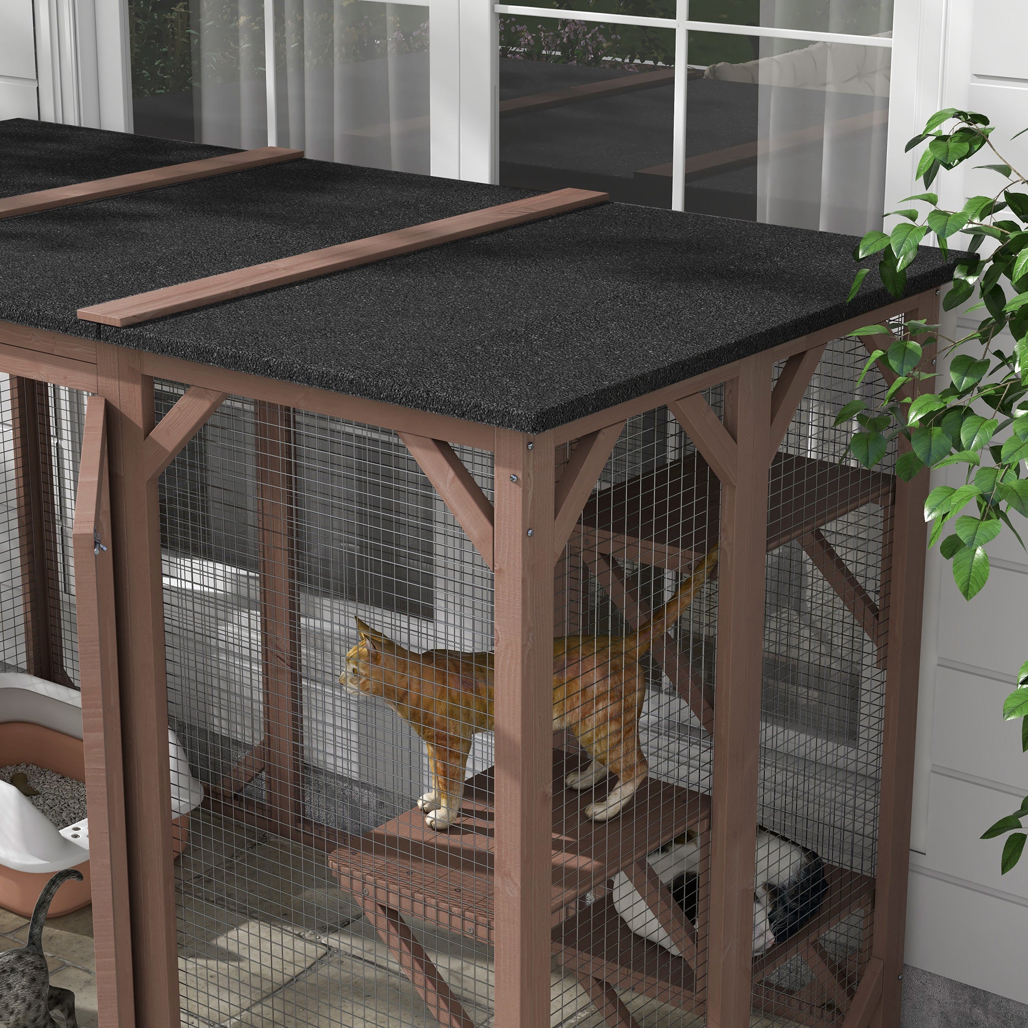Cat Cage Indoor Catio Outdoor Cat Enclosure Pet House Small Animal Hutch for Rabbit, Kitten, Crate Kennel with Waterproof Roof, Multi-Level Platforms, Lock, Camel Outdoor Cat Enclosures at Gallery Canada