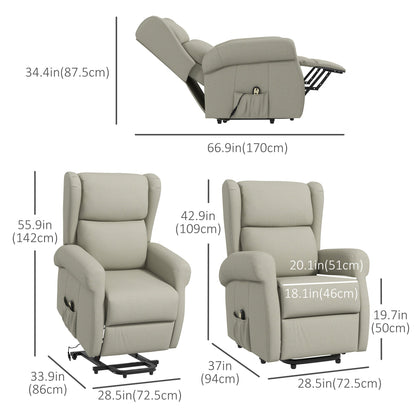 Wingback Lift Chair for Elderly, Power Chair Recliner with Footrest, Remote Control, Side Pockets, Cream White Electric Power Lift Chairs   at Gallery Canada