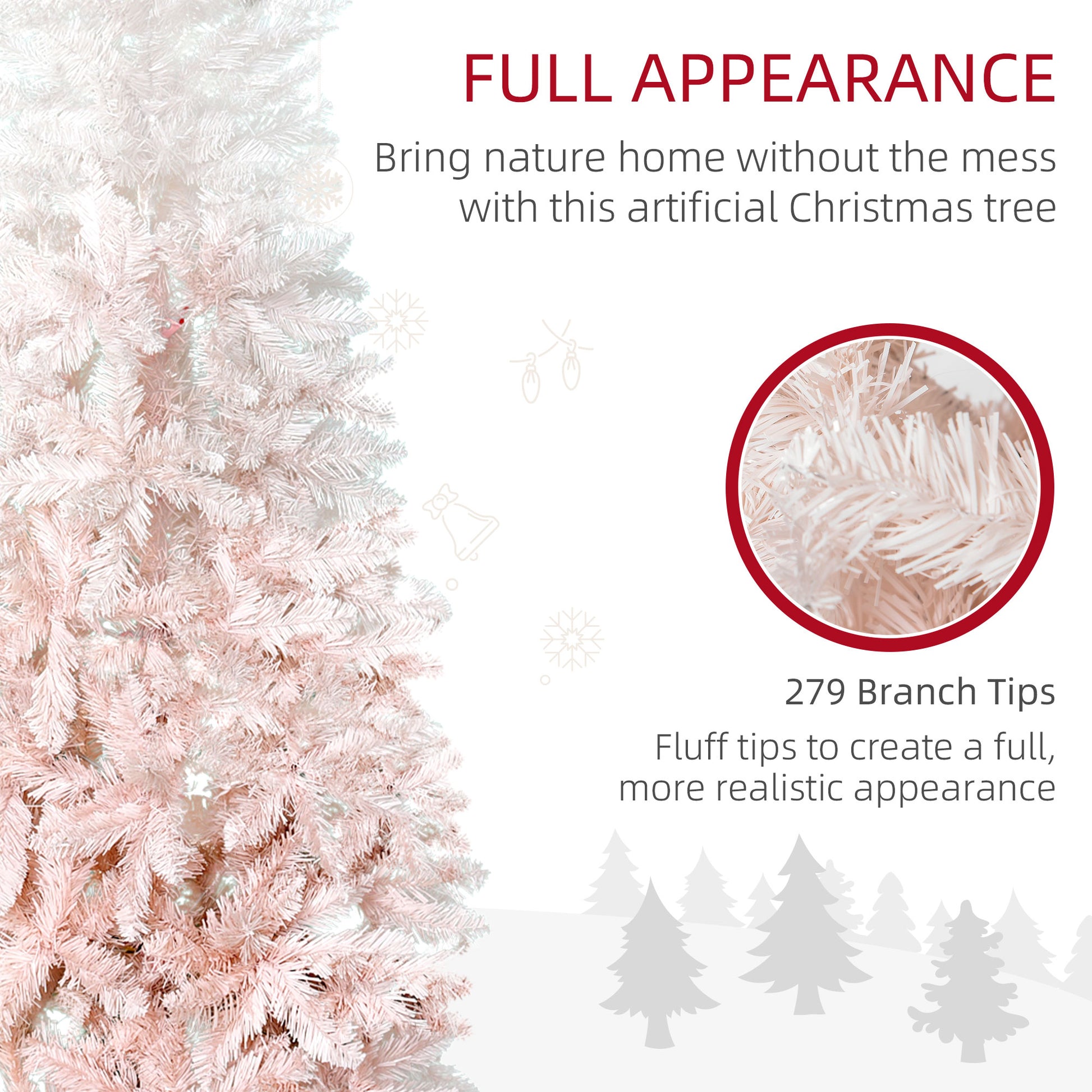 5ft Pencil Artificial Christmas Tree with Pine Realistic Branches, Auto Open, Pink and White Pencil Christmas Trees   at Gallery Canada