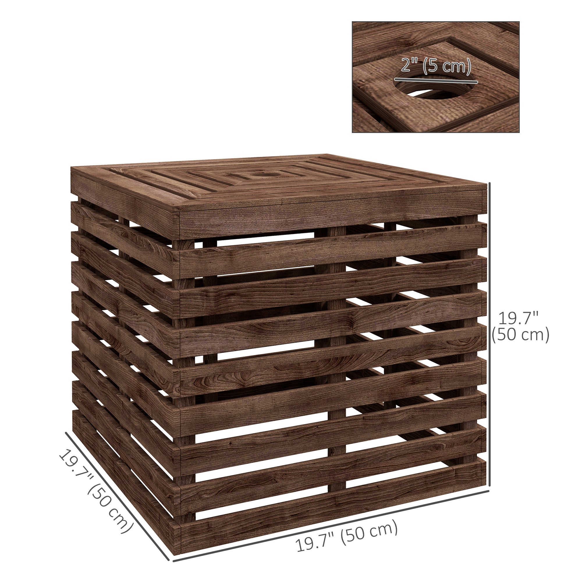 2-in-1 Outdoor Umbrella Base Storage Box Wooden Patio Side Table, Brown Patio Storage Boxes at Gallery Canada