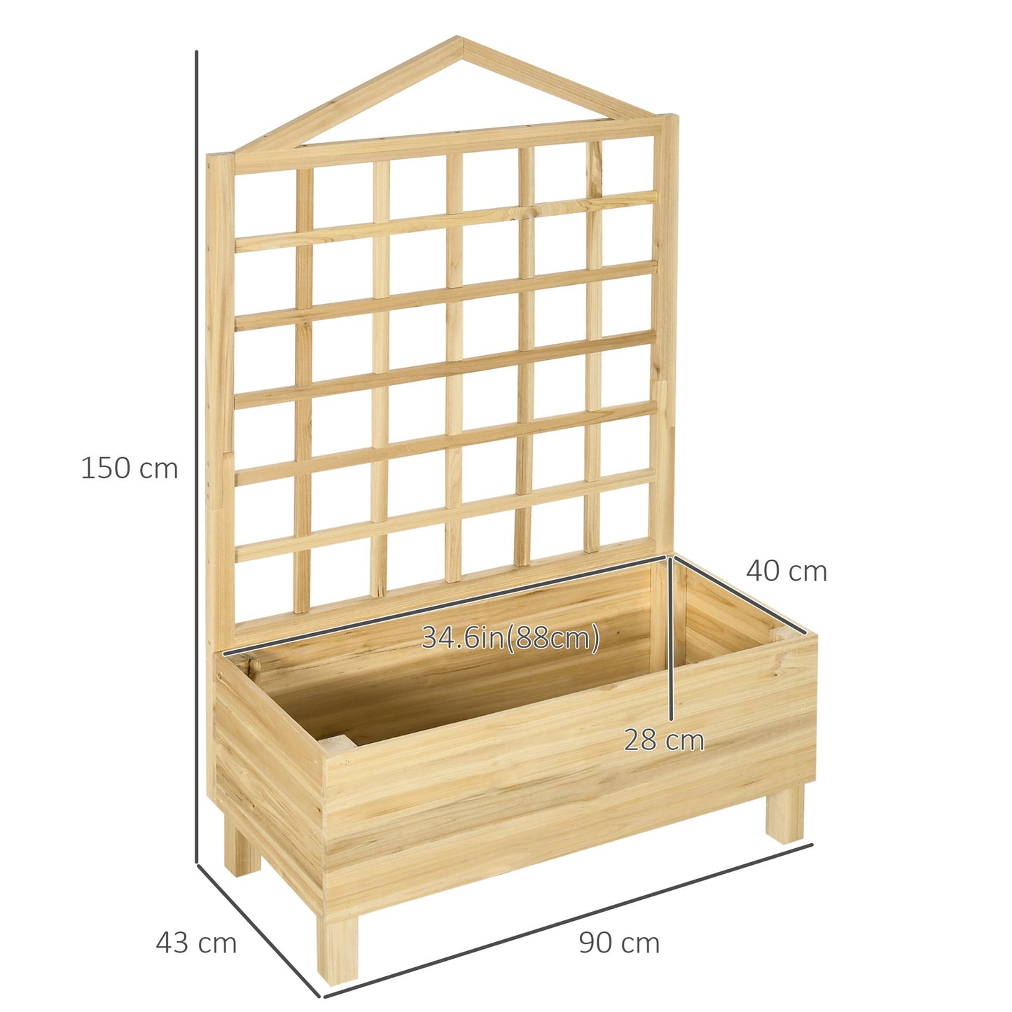 Distressed Wood Planter Box with Trellis, Raised Garden Bed for Outdoor Plants Flowers Herbs, Natural Wooden Planter Boxes   at Gallery Canada