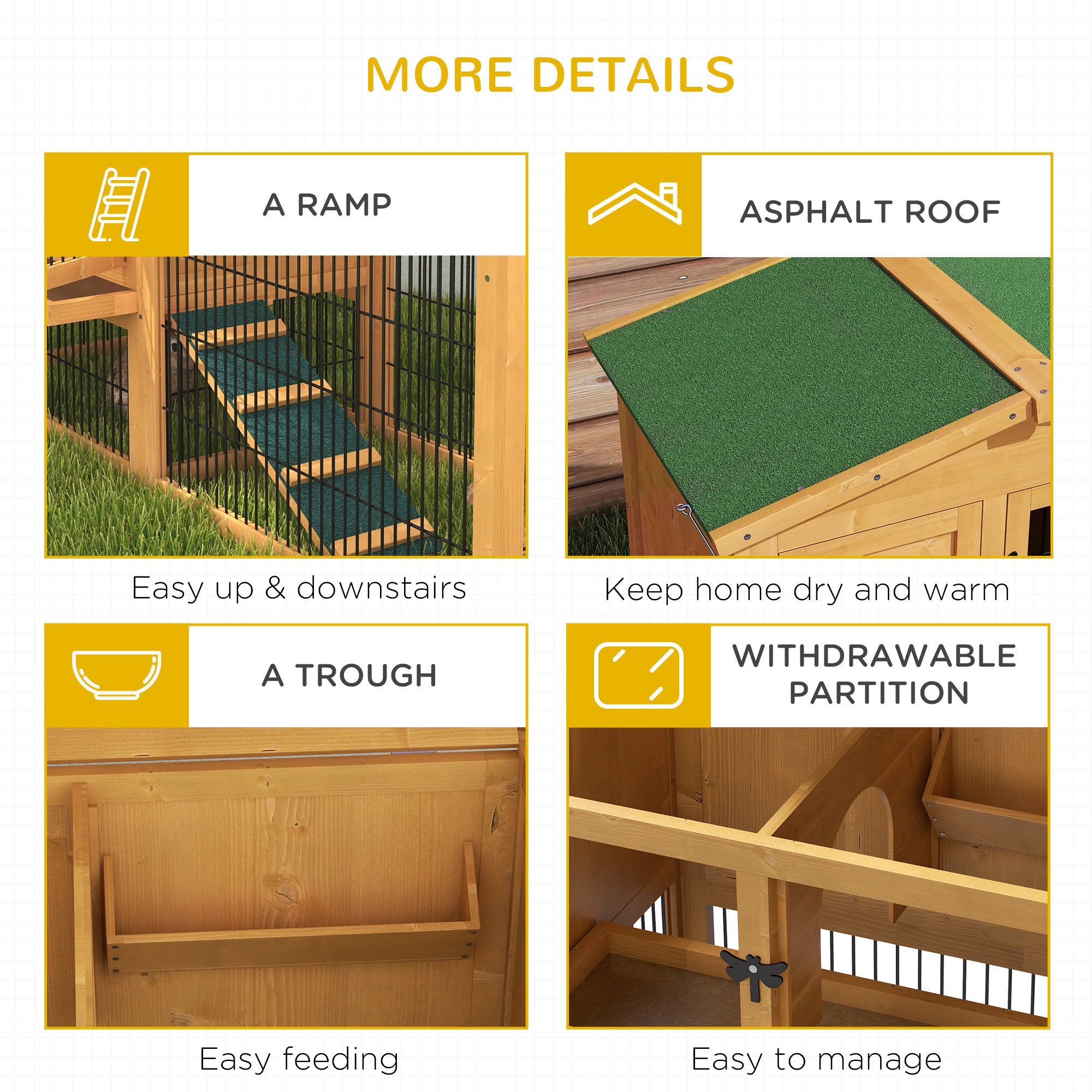 Wood Rabbit Hutch w/ Ramp, Openable Roof, Pull-out Tray, Yellow Rabbit Hutch at Gallery Canada