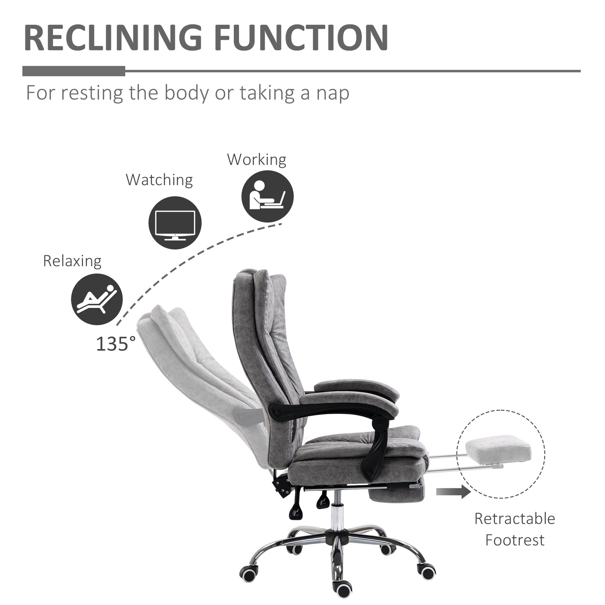 Microfiber Computer Chair, Executive Office Chair with Reclining Backrest Retractable Footrest Adjustable Height Grey Executive & Manager Chairs   at Gallery Canada