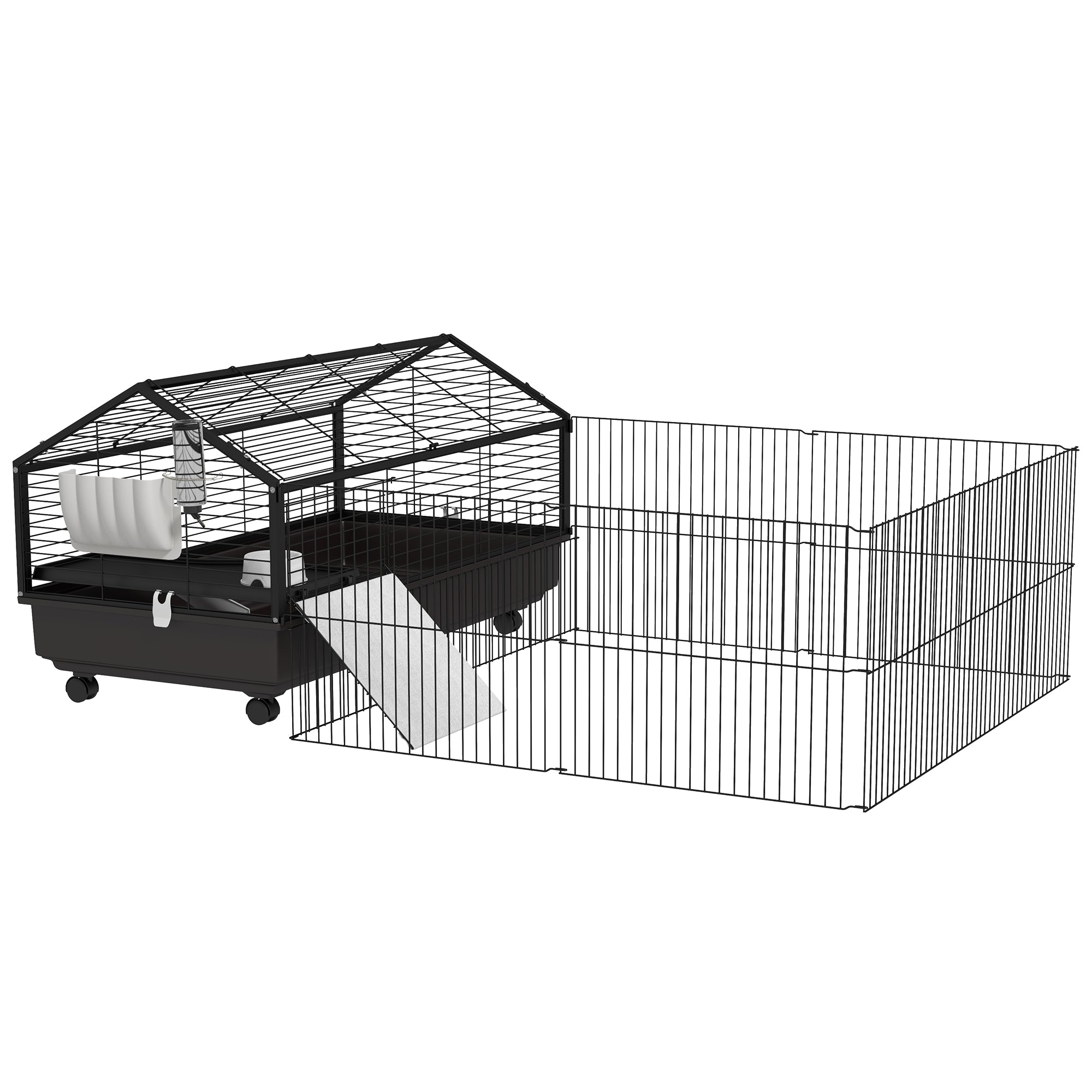 Metal Small Animal Cage, Rabbit Cage for Guinea Pig, Chinchilla, Hedgehog, Bunny with Removable Wheels and Foldable Detachable Run Fence 47.2