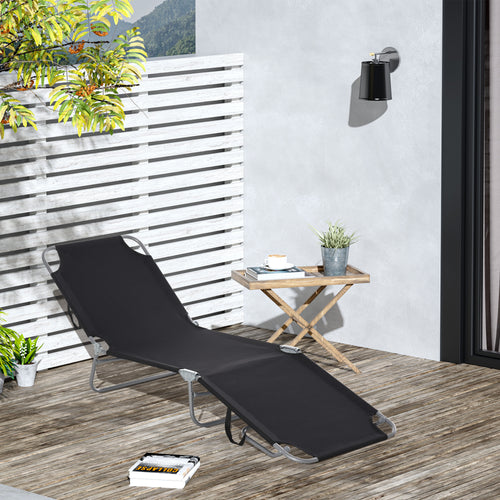 Outdoor Folding Chaise Lounge, Reclining Lounge Chair with Adjustable Backrest and Breathable Mesh Fabric, Black
