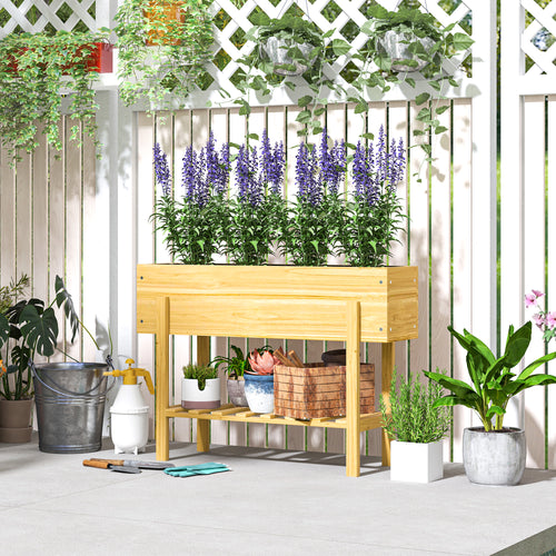 Raised Garden Bed with Legs, Elevated Box Planter with Storage Shelf, Bed Liner for Backyard Patio, Natural Wood