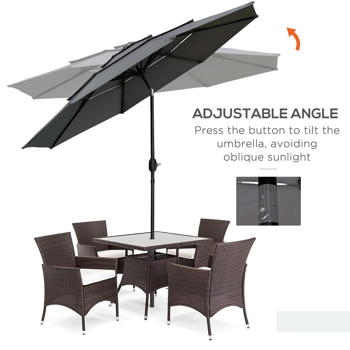 9FT 3 Tiers Patio Umbrella Outdoor Market Umbrella with Crank, Push Button Tilt for Deck, Backyard and Lawn, Light Grey Sun Umbrellas   at Gallery Canada