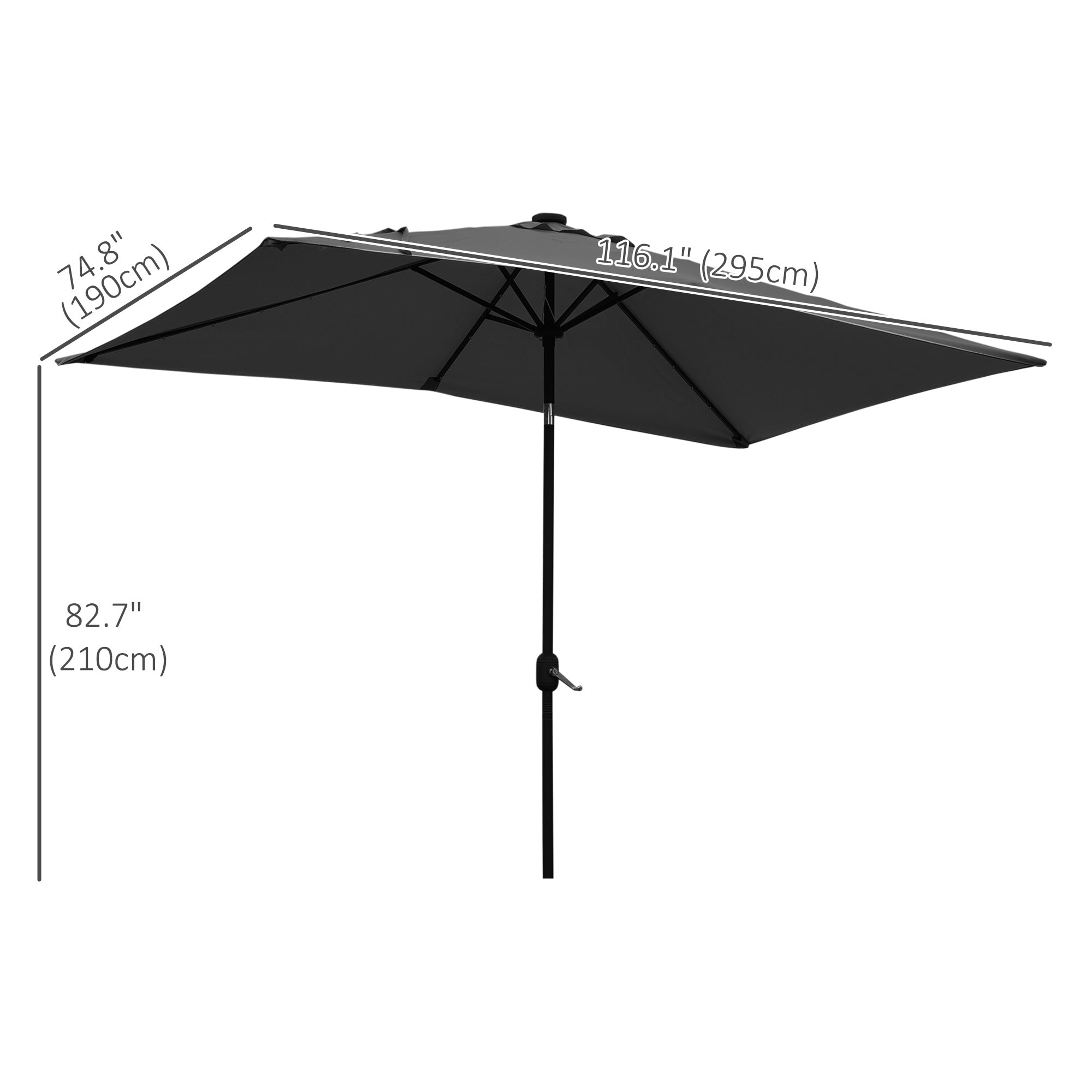 6' x 10' Patio Umbrella with 22 LED Solar Lights and Tilt, Rectangular Outdoor Table Umbrella with Crank, Dark Grey Sun Umbrellas at Gallery Canada