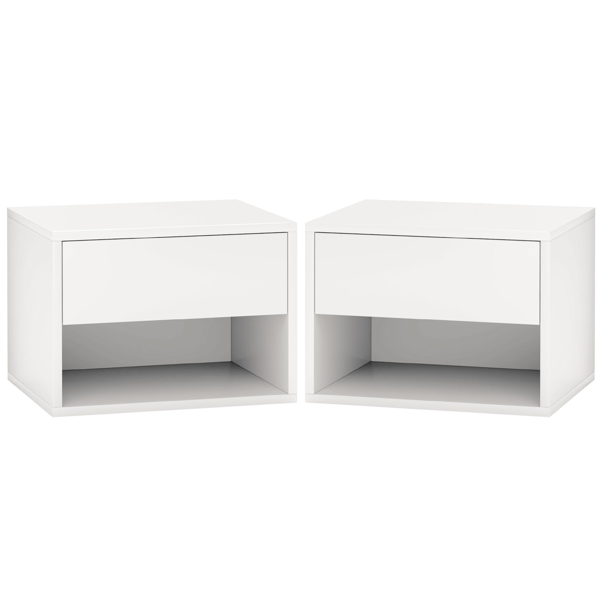 Floating Nightstand Set of 2, Wall Mounted Bedside Table with Drawer for Bedroom, White Bedside Tables   at Gallery Canada