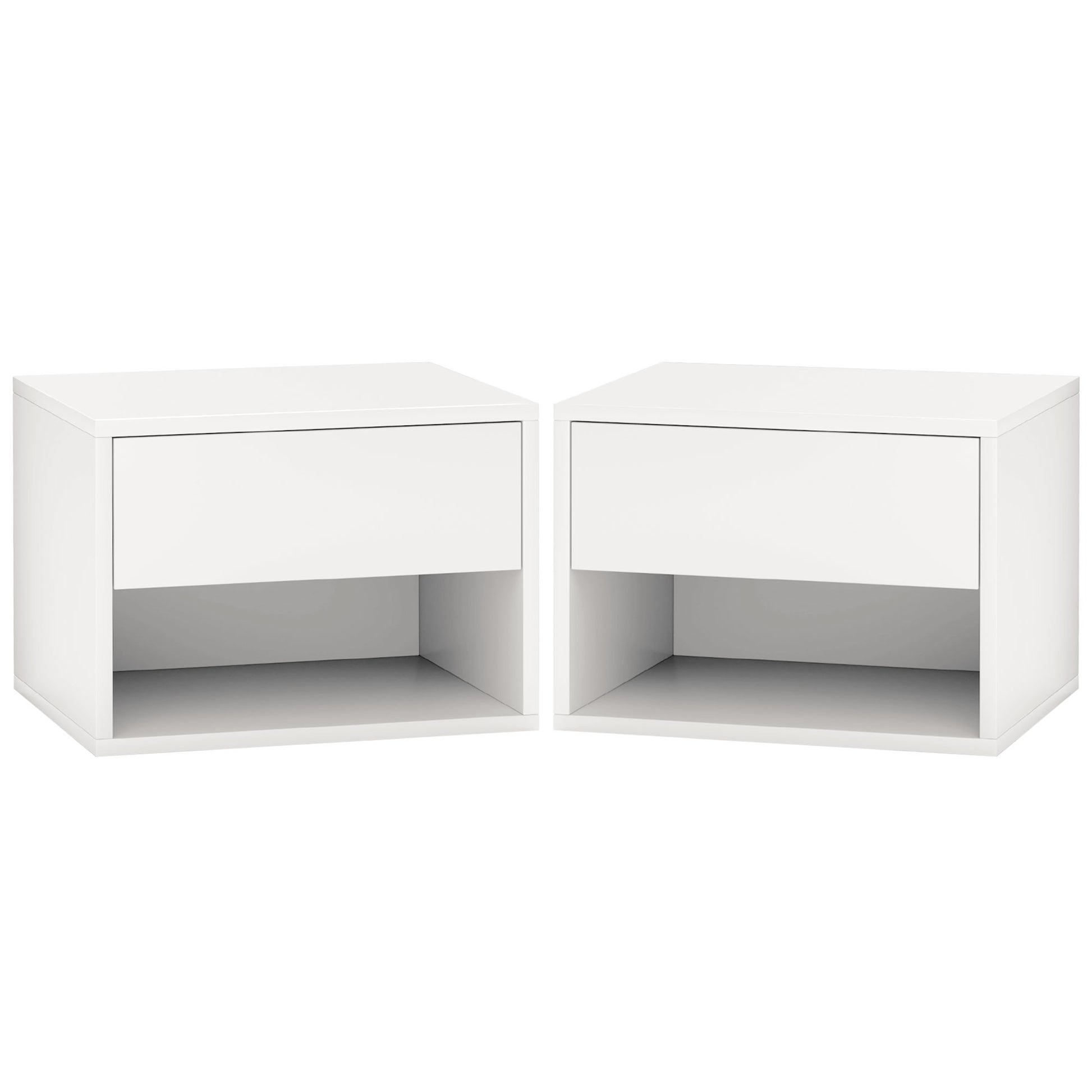 Floating Nightstand Set of 2, Wall Mounted Bedside Table with Drawer for Bedroom, White Bedside Tables   at Gallery Canada