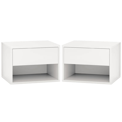 Floating Nightstand Set of 2, Wall Mounted Bedside Table with Drawer for Bedroom, White Bedside Tables   at Gallery Canada