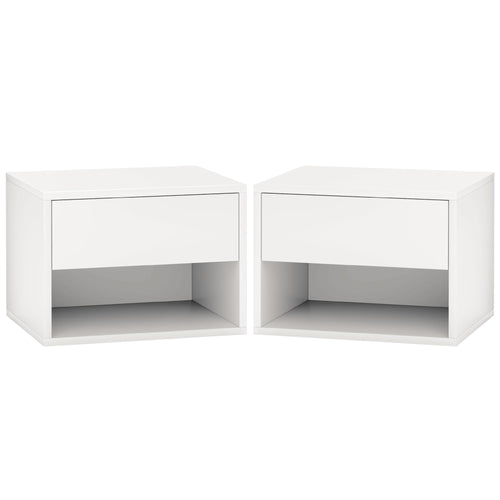 Floating Nightstand Set of 2, Wall Mounted Bedside Table with Drawer for Bedroom, White