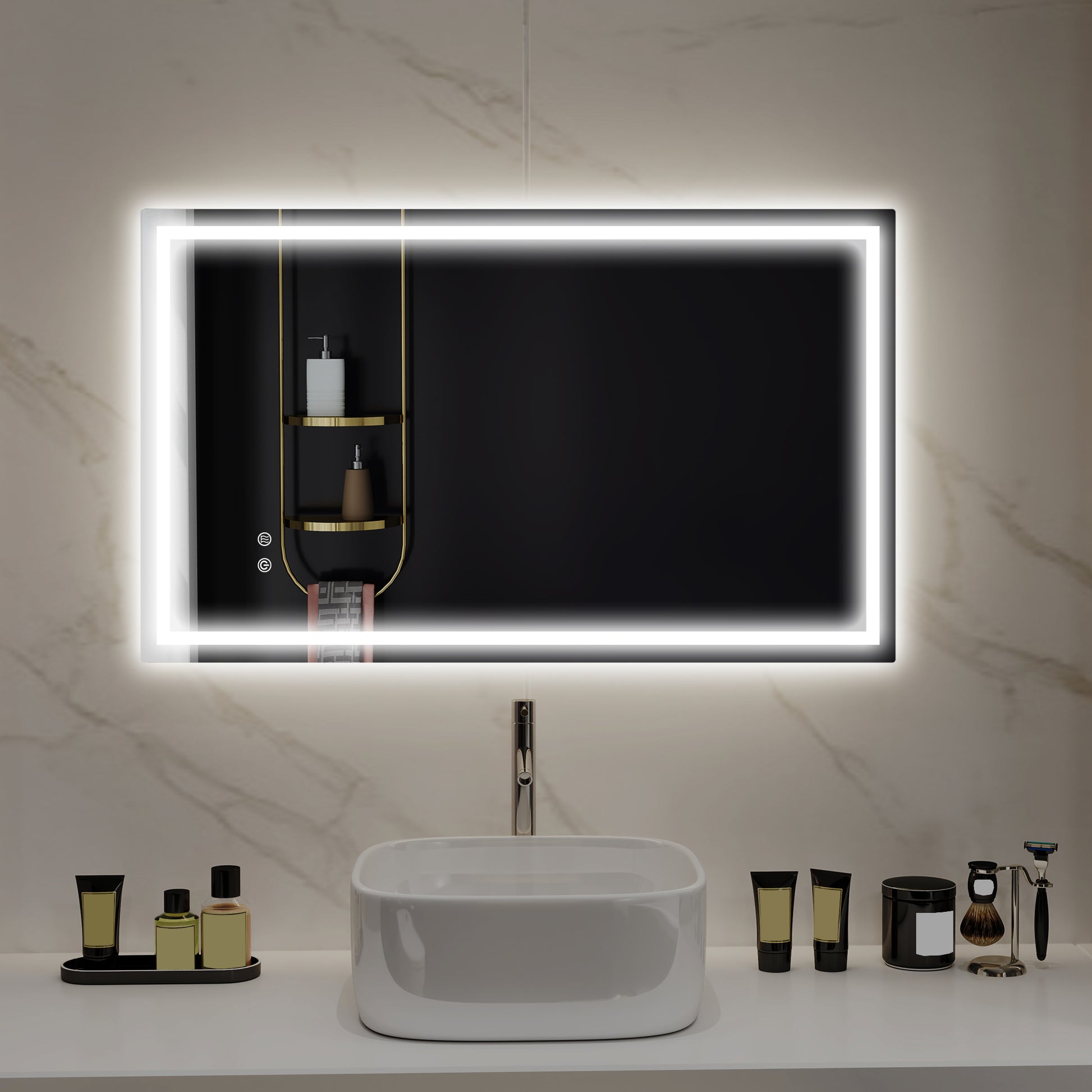 39" x 24" Bathroom Mirror with LED Lights, Wall Mounted Vanity Mirror with Anti-Fog Pad and Touch Button, Clear Wall Mirrors at Gallery Canada