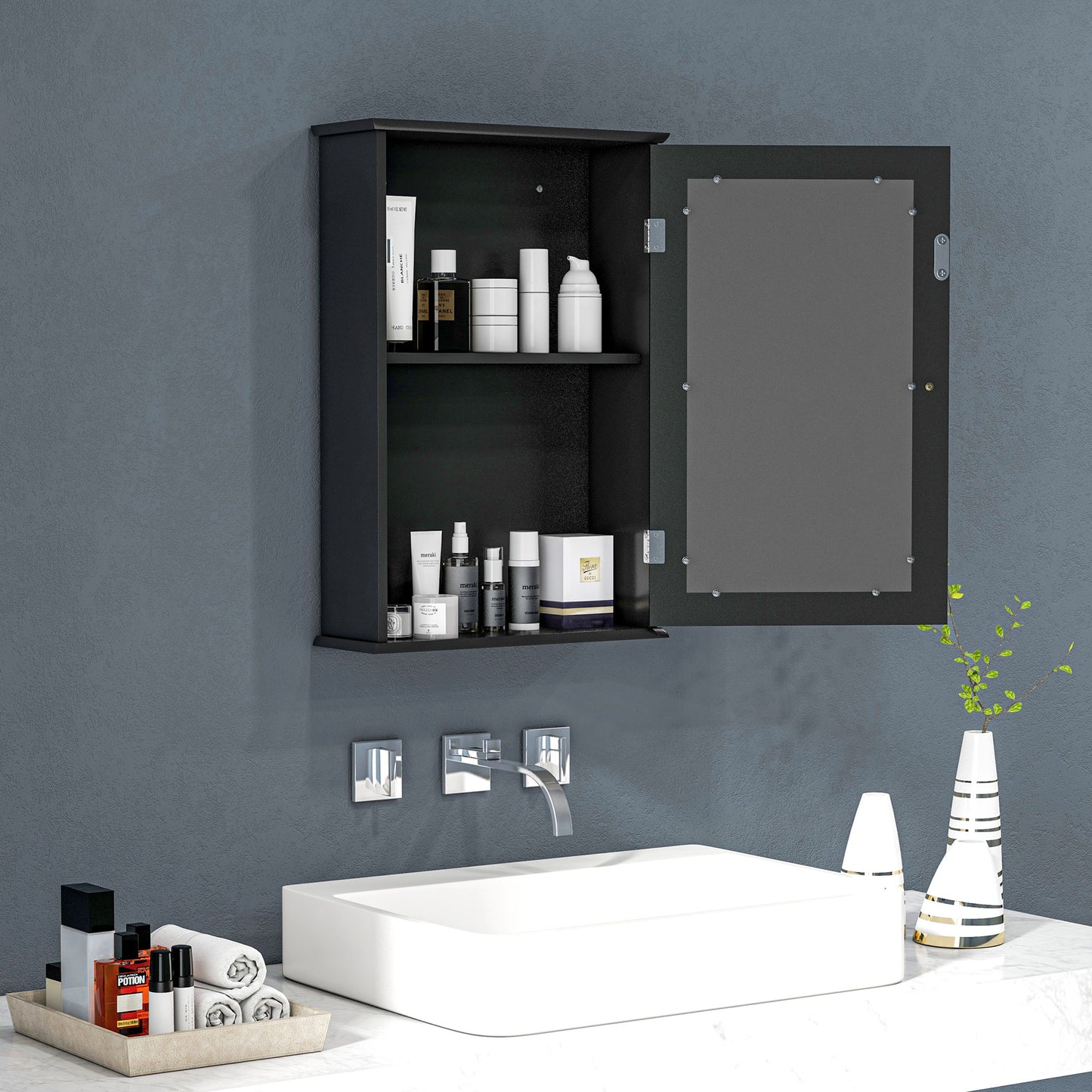 Bathroom Mirror Cabinet, Wall Mounted Medicine Cabinet with Door and Shelves, Black Mirror Medicine Cabinets Black at Gallery Canada