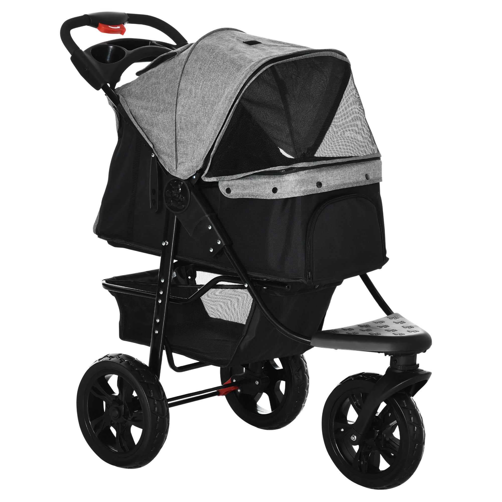 3 Wheel Folding Dog Stroller, Jogger Travel Carrier with Adjustable Canopy, Storage Brake, Mesh Window for S&;M Dogs Grey Dog Bike Trailers & Strollers Grey, Black at Gallery Canada