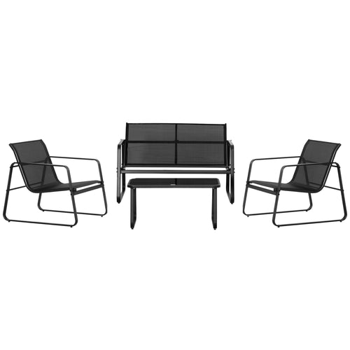 4 PCs Patio Furniture Set with Texteline Seat Outdoor Conversation Set with Loveseat, Center Coffee Table for Garden Backyard Deck, Black