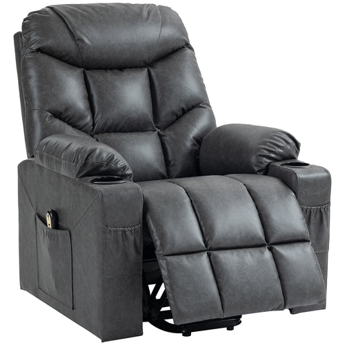 Lift Chair for Elderly, PU Leather Electric Recliner Chair with Quick Assembly, Remote, Cup Holders, Side Pockets, Grey
