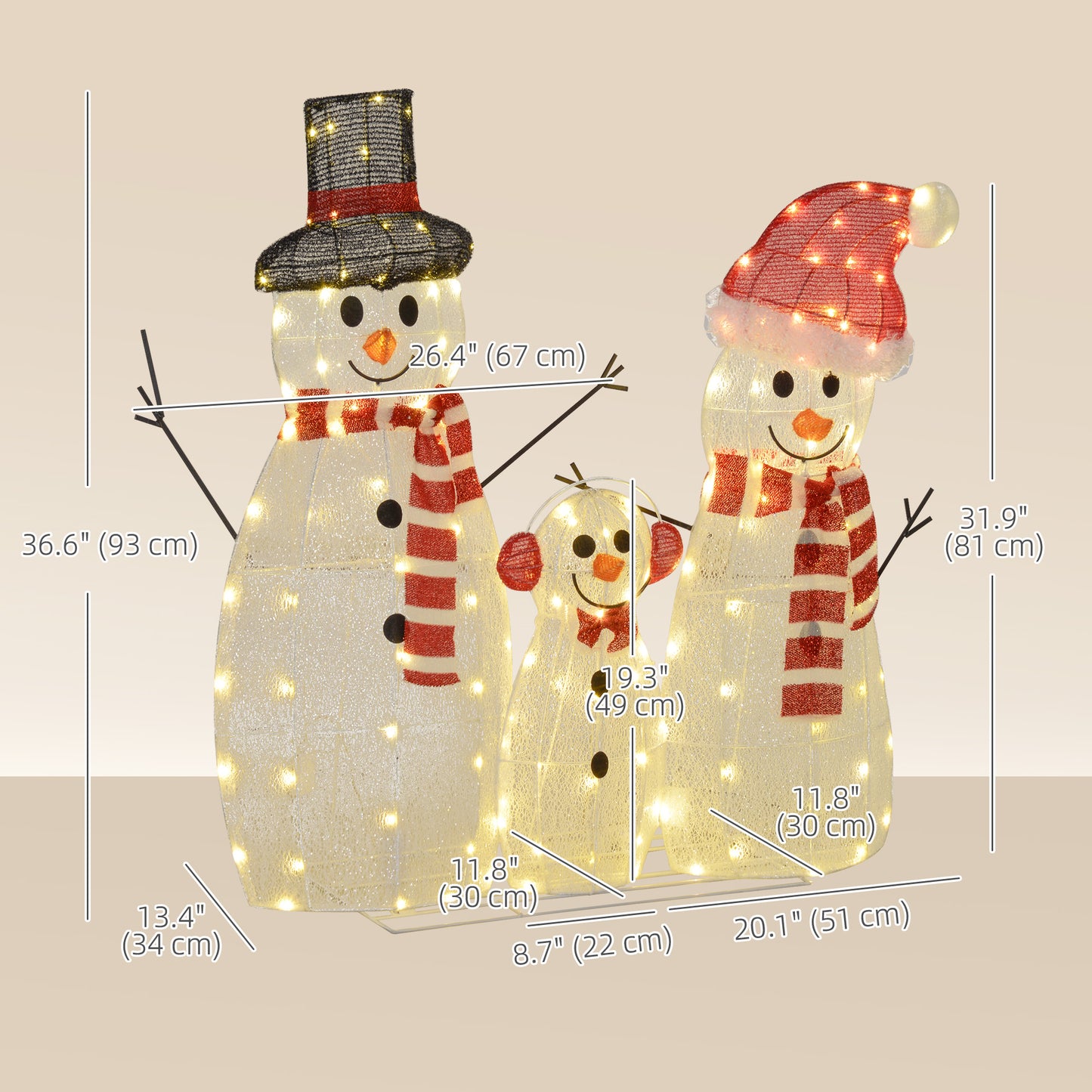 3-Piece Light Up Christmas Snowman Family Set of 3 Lighted Snowman Christmas Decoration for Indoor Outdoor White Christmas Decorations   at Gallery Canada