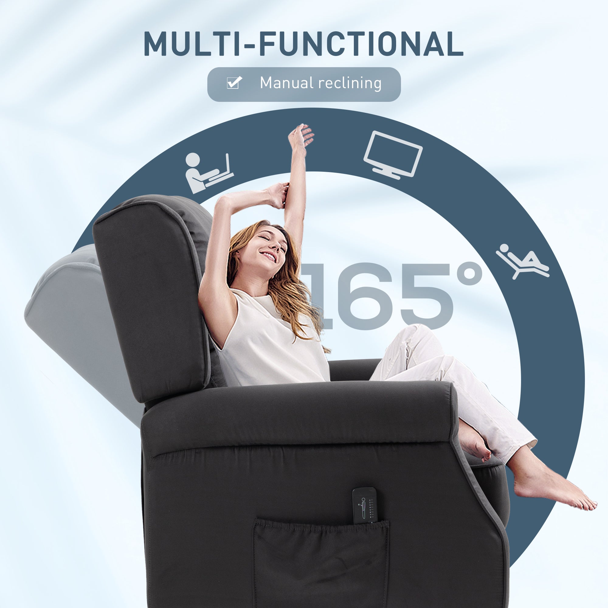 Massage Recliner Chair for Living Room, Push Back Recliner Sofa, Wingback Reclining Chair with Extendable Footrest, Remote Control, Side Pockets, Black Single Sofas at Gallery Canada