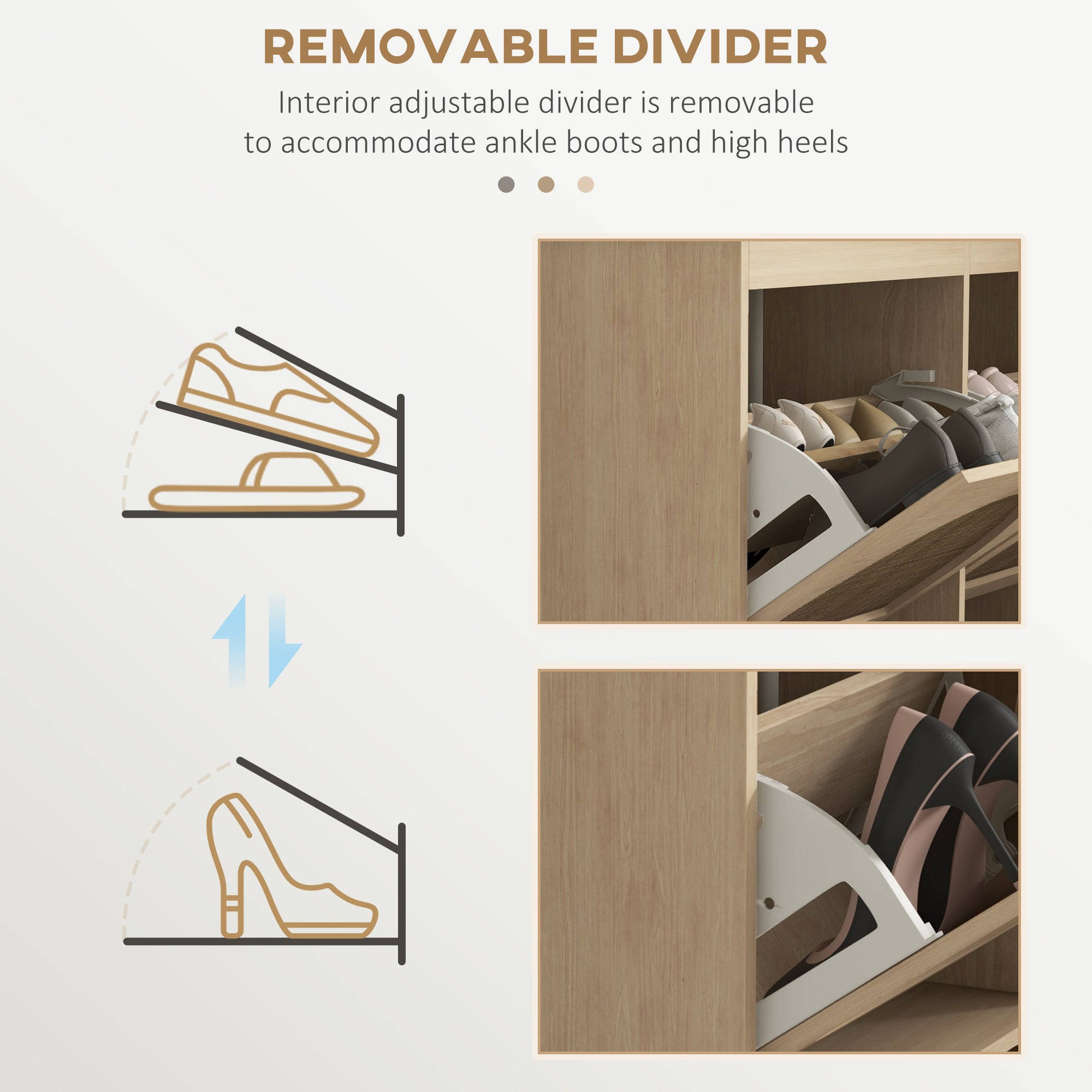 Shoe Cabinet for entryway, Shoe Storage Cabinet with 4 Flip Drawers and Adjustable Shelves for 20 Pairs of Shoes, Oak Shoe Storage Cabinets & Racks at Gallery Canada