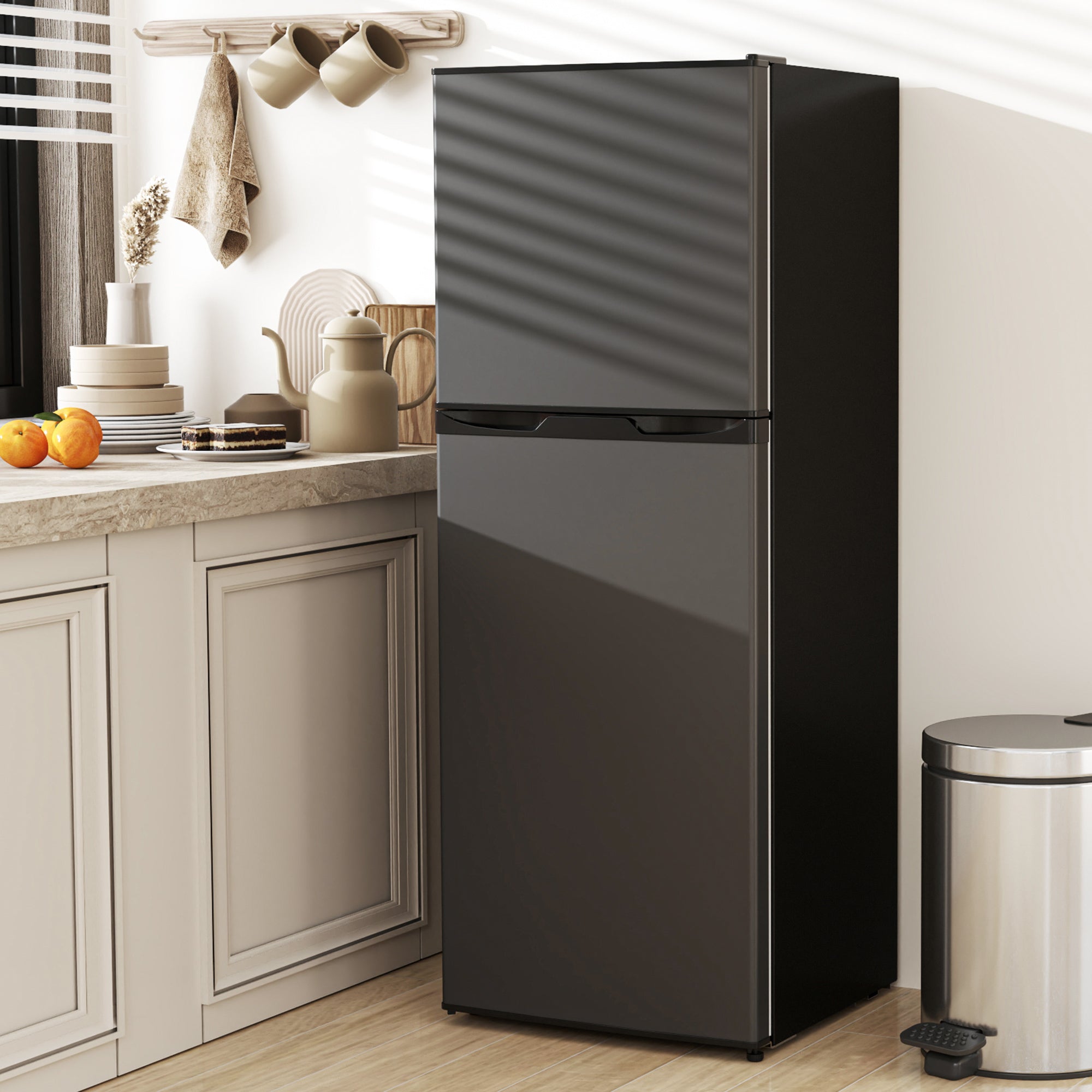 Double Door Mini Fridge with Freezer, 4.6 Cu.Ft Small Refrigerator with Thermostat, Shelves, Reversible Door, Black Small Kitchen Appliances at Gallery Canada