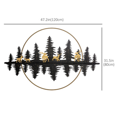 3D Metal Wall Art Modern Reindeer Forest Hanging Wall Sculptures Home Décor for Living Room Bedroom Dining Room, 47"x32"(120x80cm.), Gold Black Hand Painted Canvases   at Gallery Canada