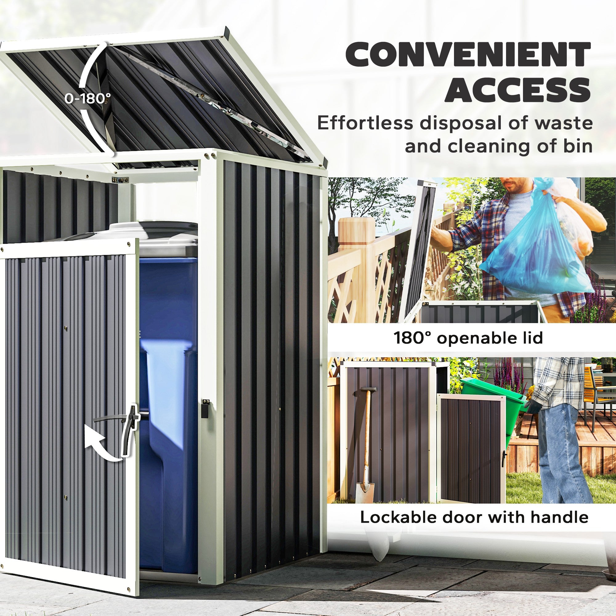 Single Garbage Bin Shed, Lockable Outdoor Storage Shed with Openable Lid, Galvanized Frame for Garden Patio, Dark Grey Sheds at Gallery Canada