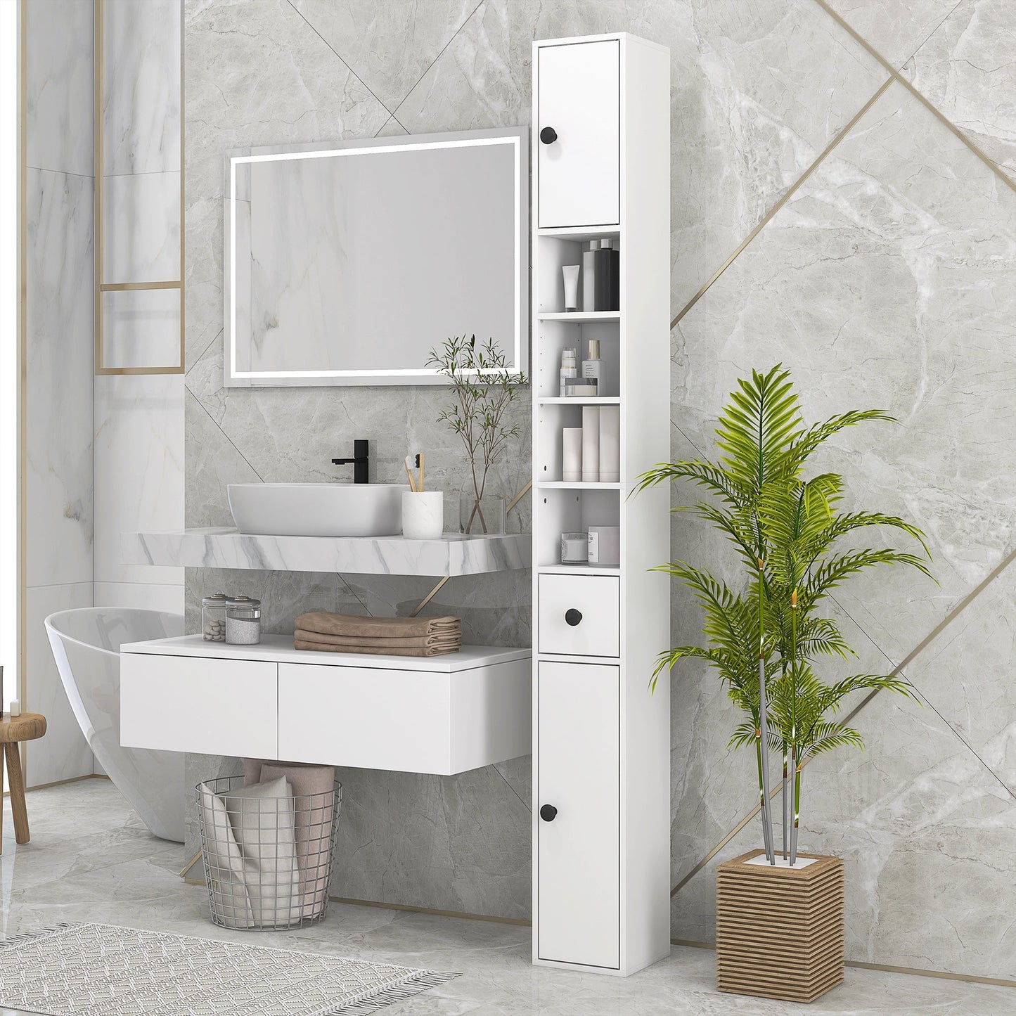 Tall 71" Bathroom Storage Cabinet with Adjustable Shelves and 2 Doors, White Bathroom Cabinets   at Gallery Canada