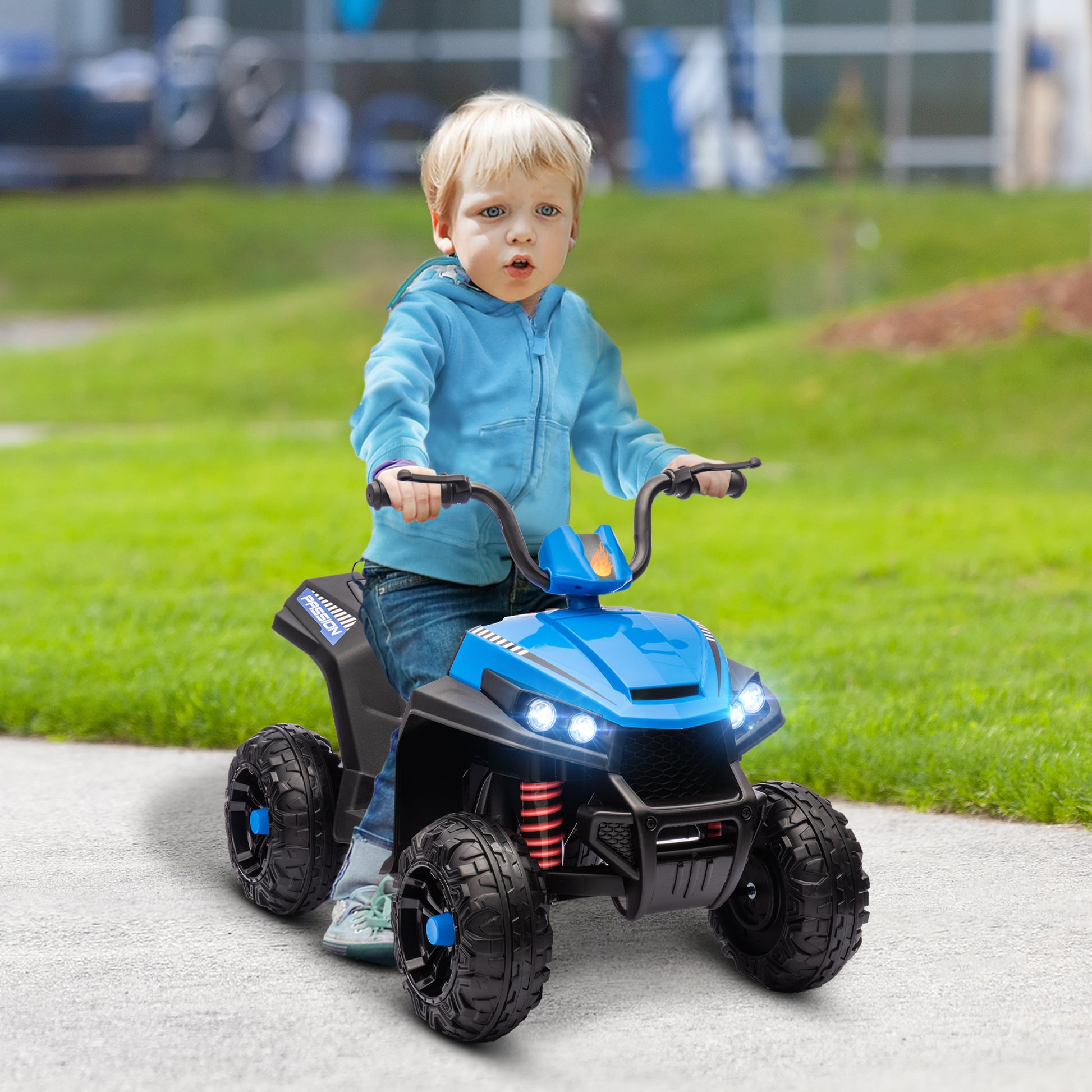 12V Kids ATV with Four Wheels Spring Suspension, Forward &; Backward, LED Light, MP3, Music, Blue Electric Ride On Toys Blue  at Gallery Canada