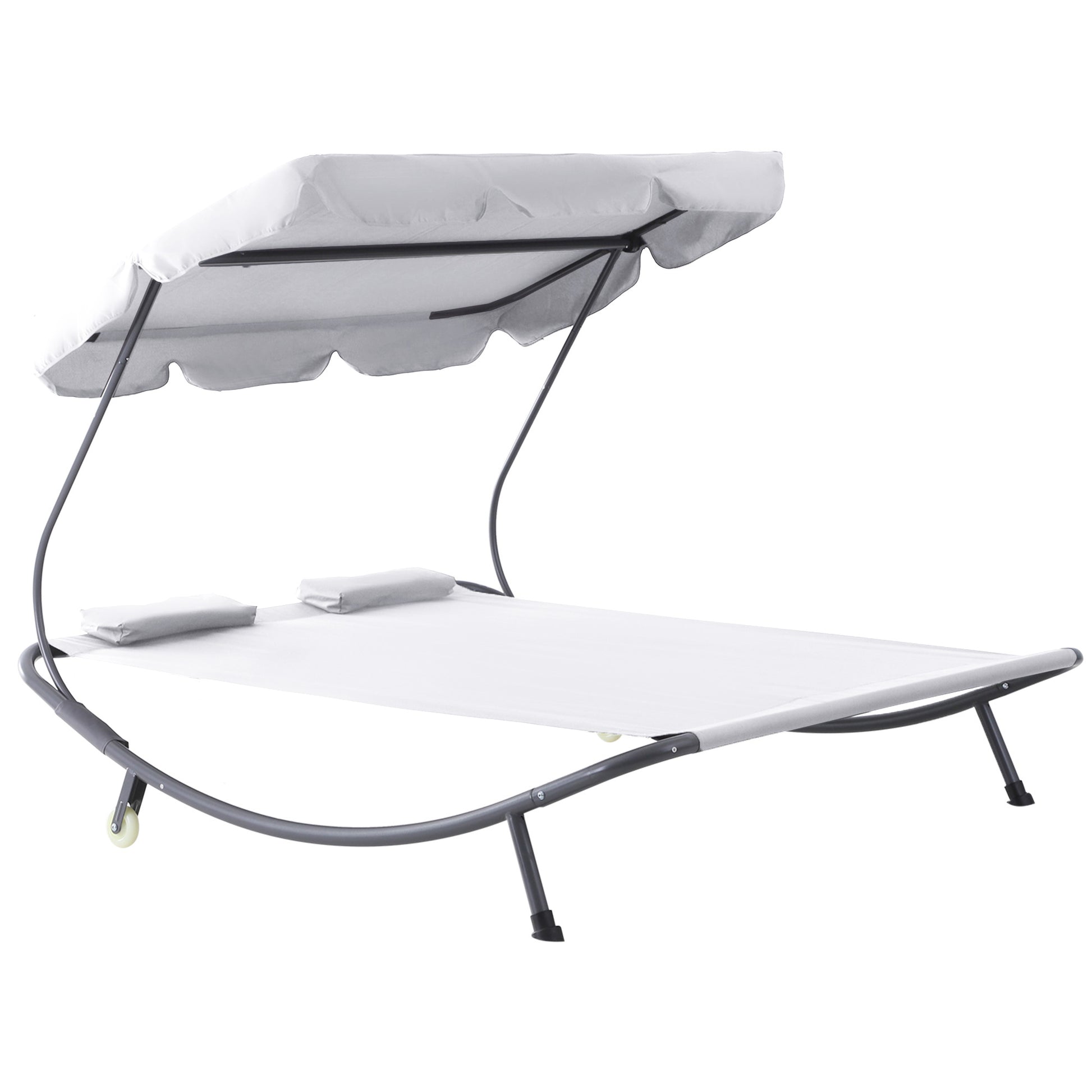 Patio Double Chaise, Outdoor Lounge Bed with Canopy and Headrest Pillow, Portable Patio Sunbed Hammock Lounger, Cream White Lounger Chairs   at Gallery Canada