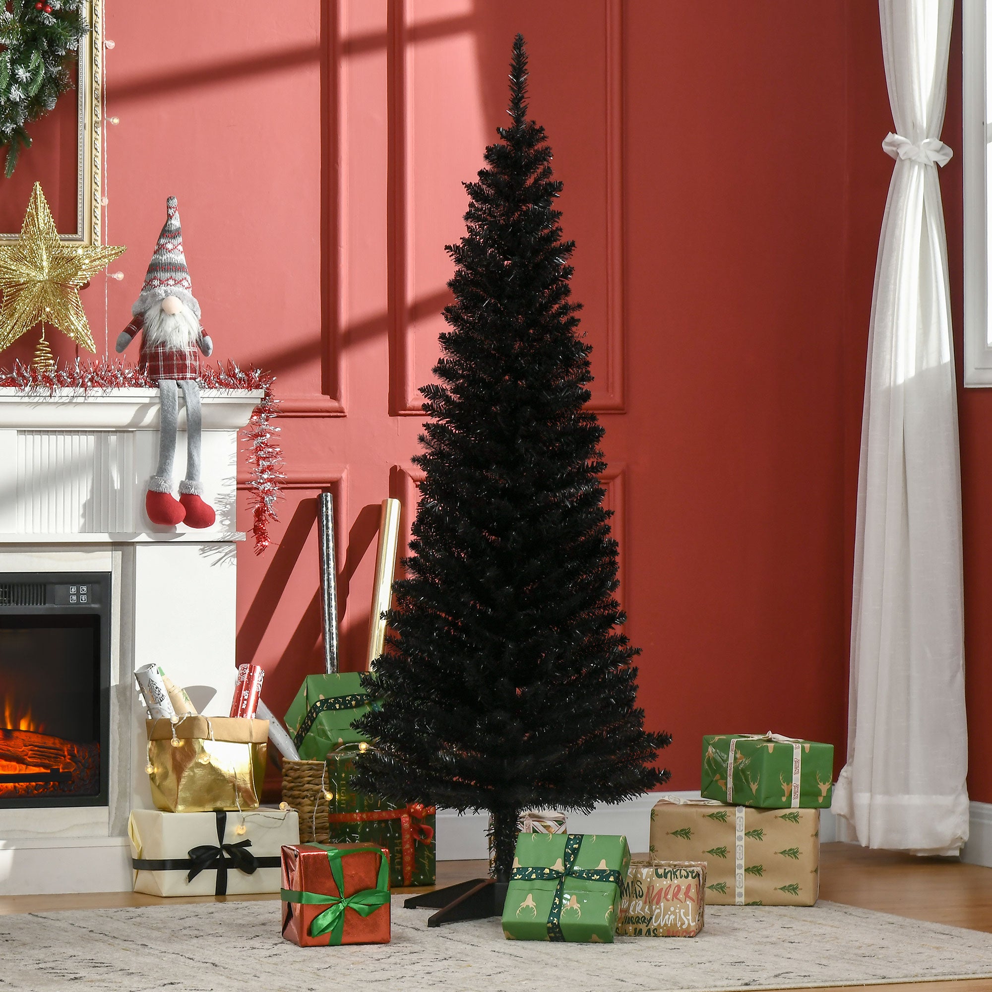 5FT Artificial Christmas Tree, Pencil Christmas Tree with Realistic Branches, Stable Stand, Black Pencil Christmas Trees Black  at Gallery Canada