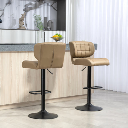 Swivel PU Leather Barstools Set of 2 Adjustable Bar Stools with Footrest Back for Kitchen Counter Dining Room Khaki Bar Stools   at Gallery Canada