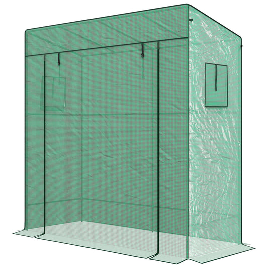 Walk-in Tomato Greenhouse Lean-to Green House with Reinforced PE Cover, Roll-up Door, Mesh Windows, Green - Gallery Canada