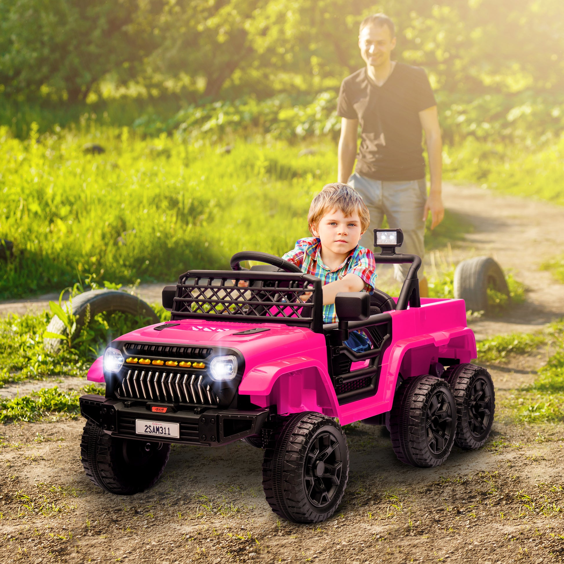 12V 4WD/2WD Kids Electric Car w/ Remote Control, Spring Suspension, Back Trailer, Light, Music, Soft Start, Pink Electric Toy Cars Pink  at Gallery Canada